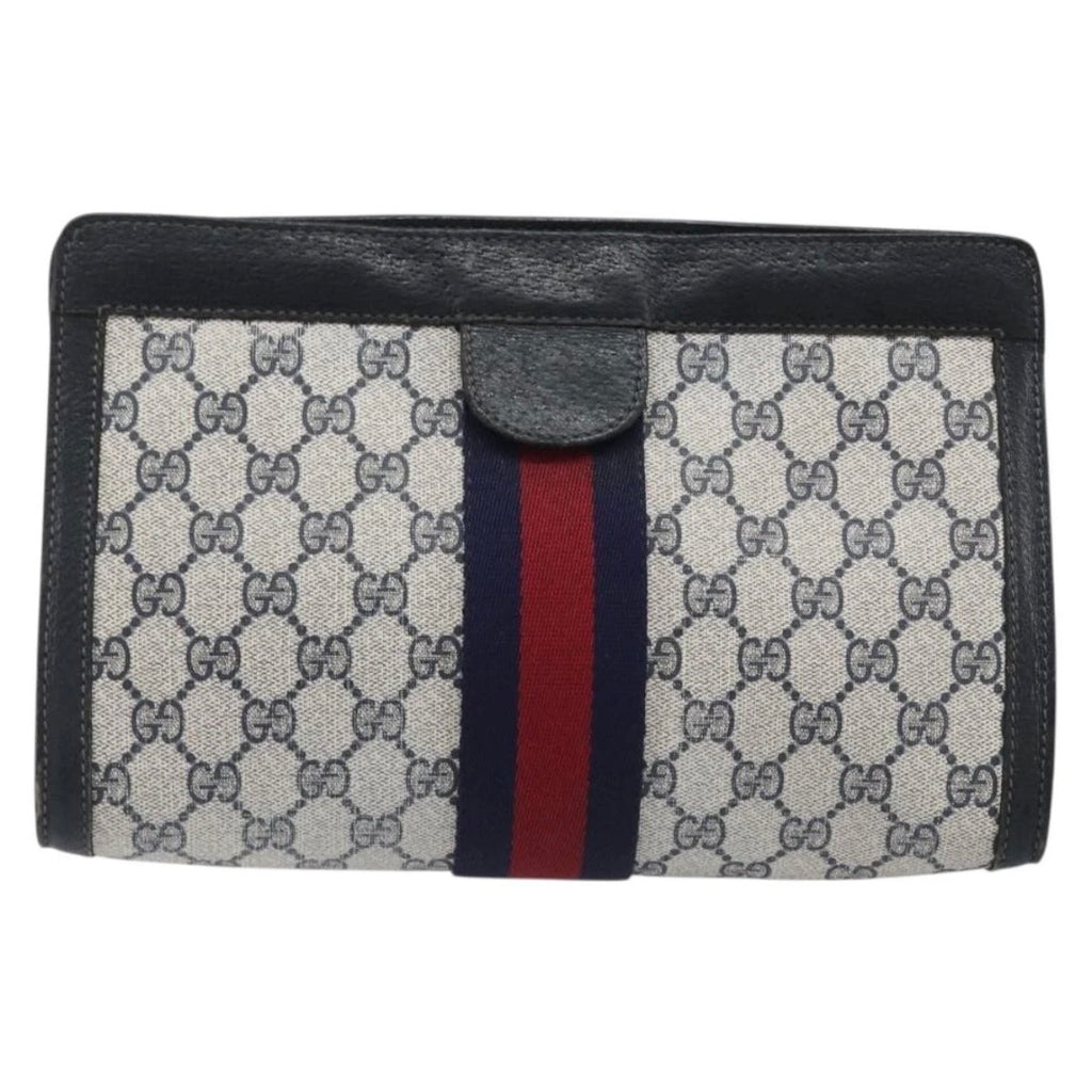 Gucci Navy Monogram Sherry Line Clutch