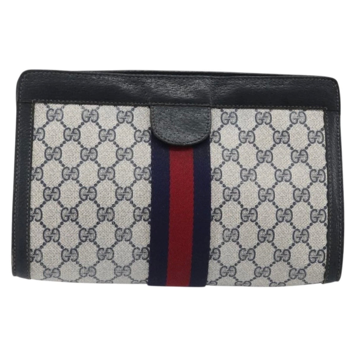 Gucci Navy Monogram Sherry Line Clutch