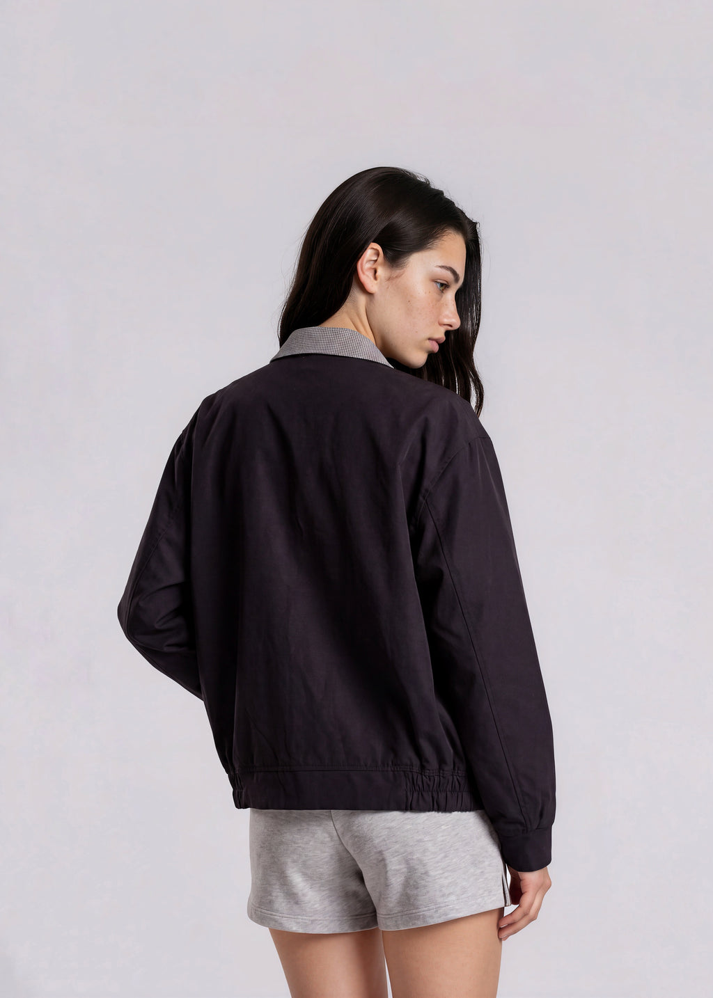 YSL Black Bomber with Gray Plaid Trim