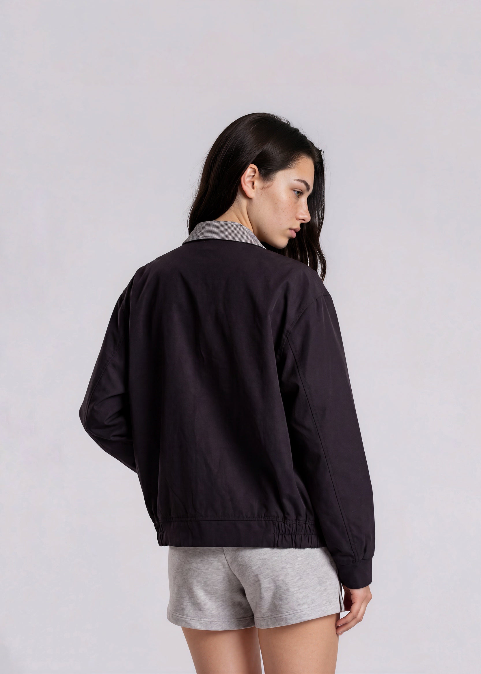 YSL Black Bomber with Gray Plaid Trim