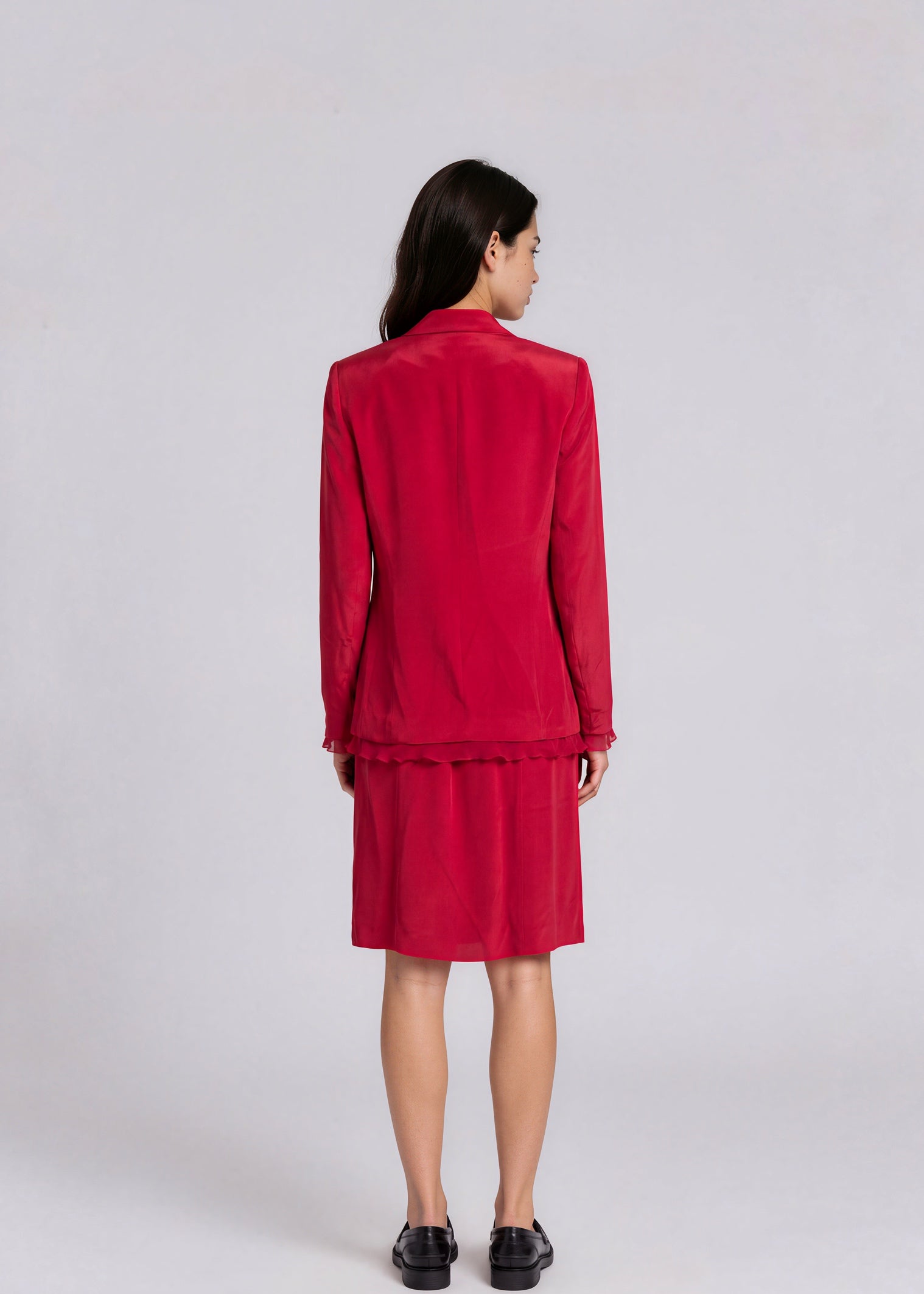 Escada Red Silk Skirt Set