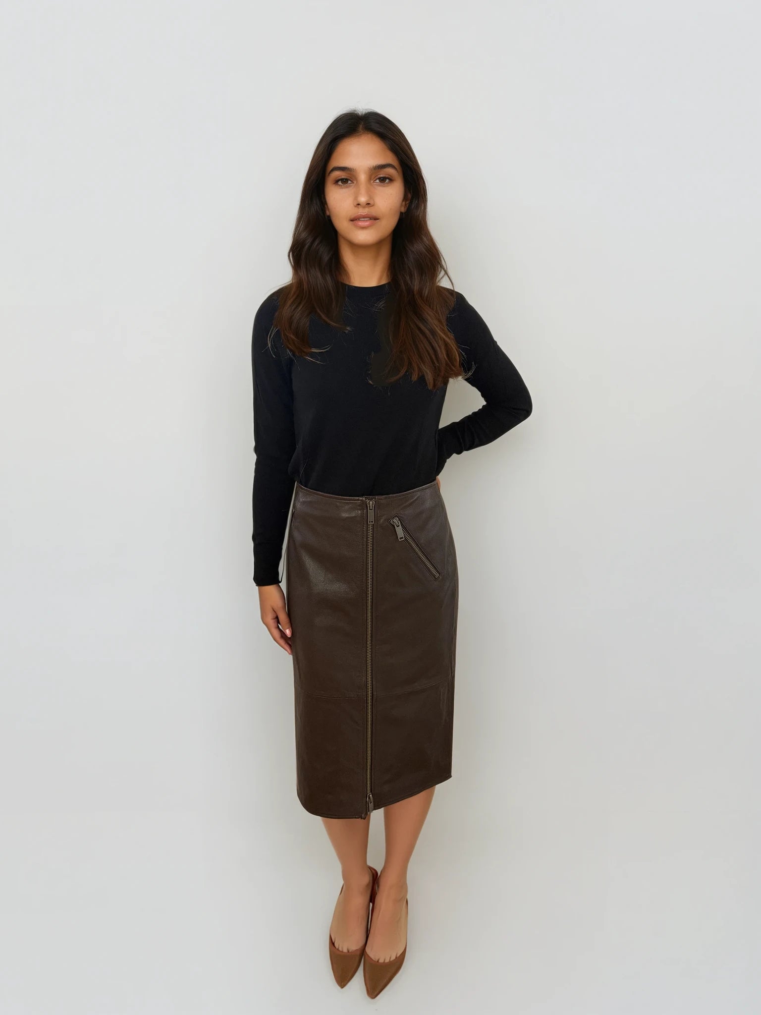 Max Mara Brown Leather Skirt