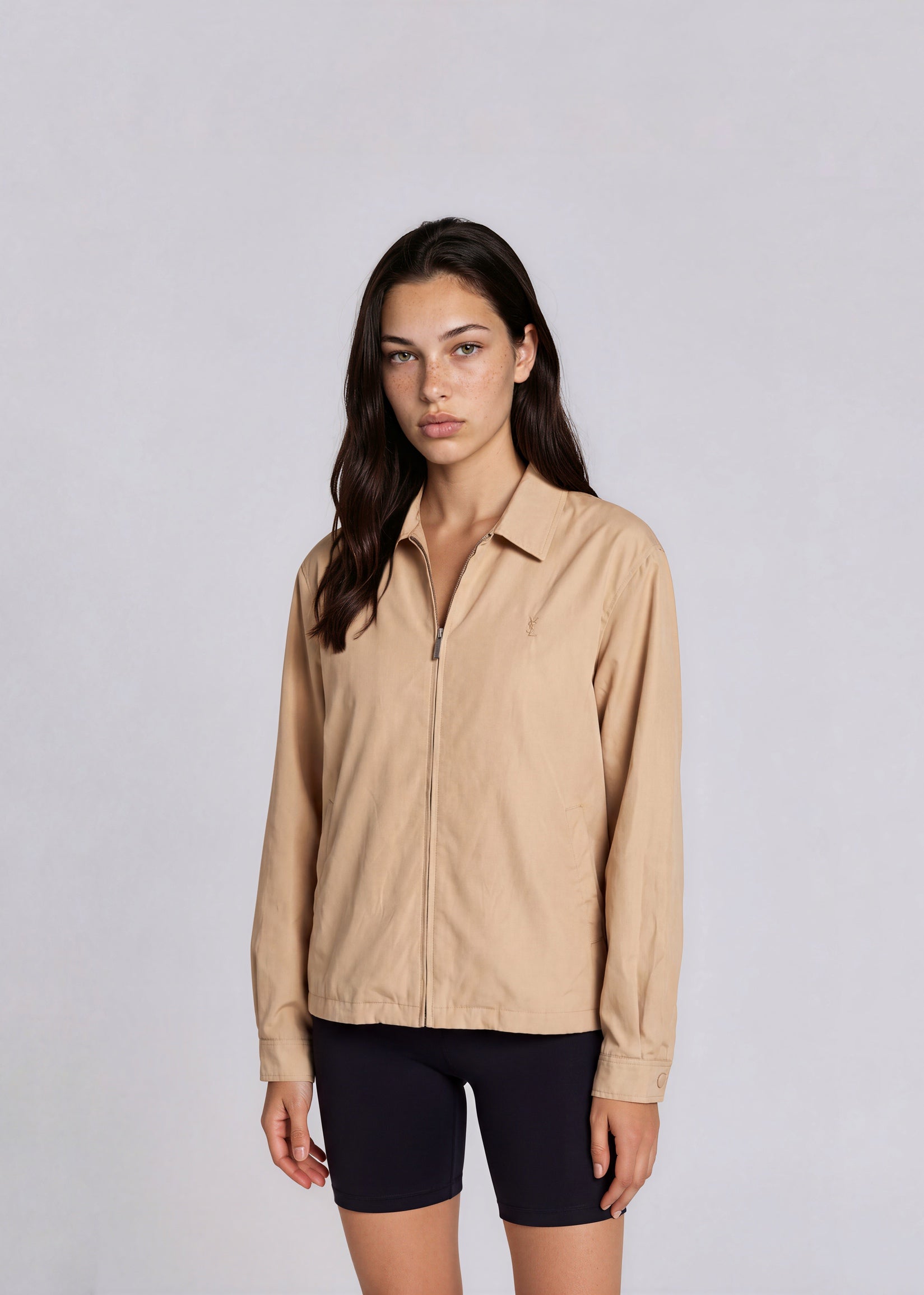 YSL Yellow Tan Printed Classic Collared Bomber
