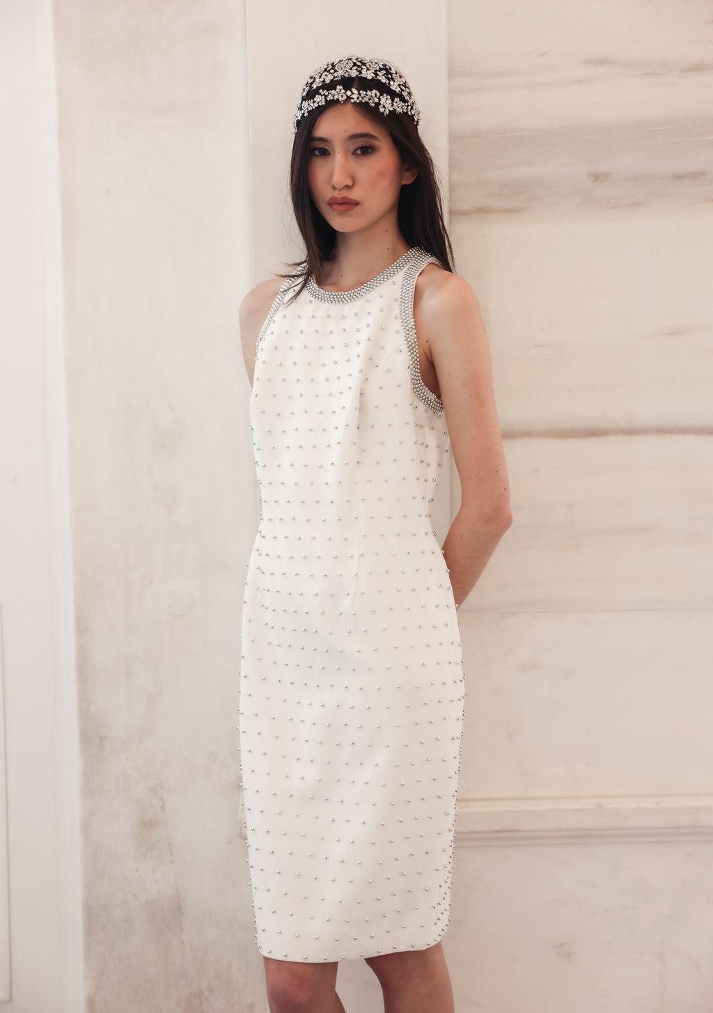 White Studded Halter Mini Dress