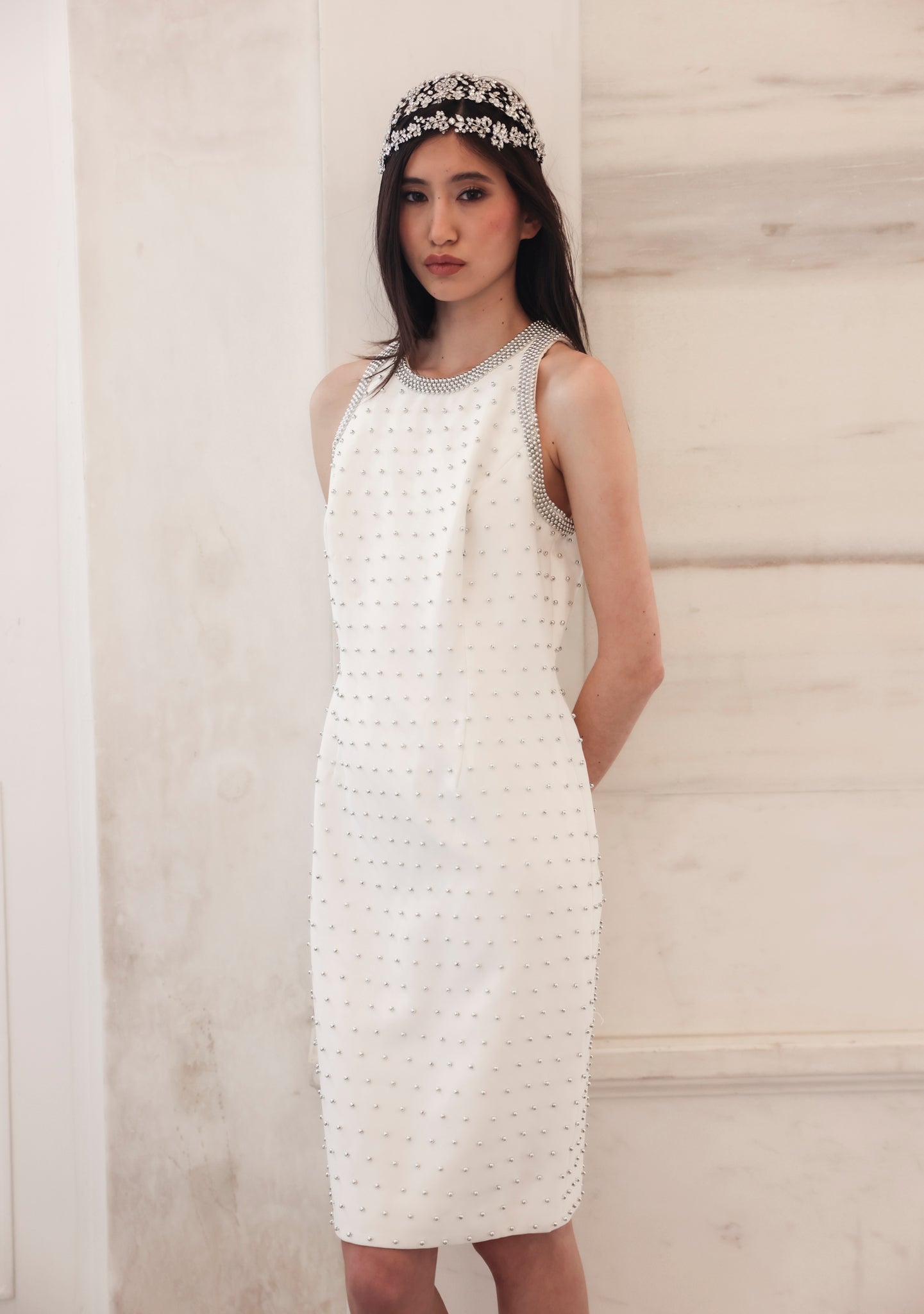 White Studded Halter Mini Dress