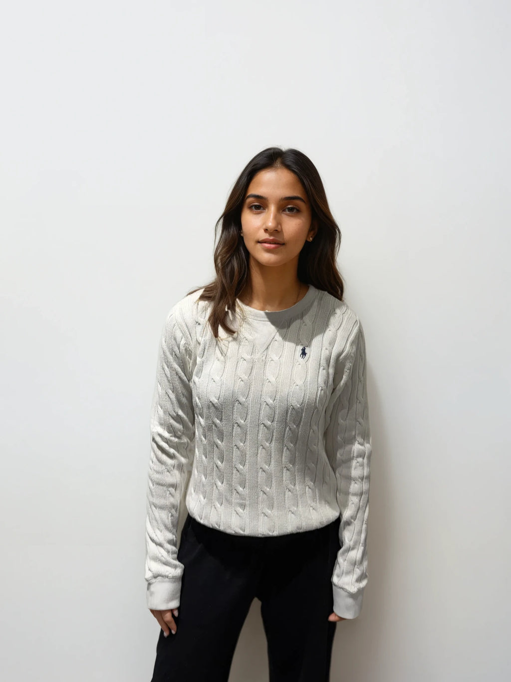 Ralph Lauren Cream Cableknit Crewneck Sweater