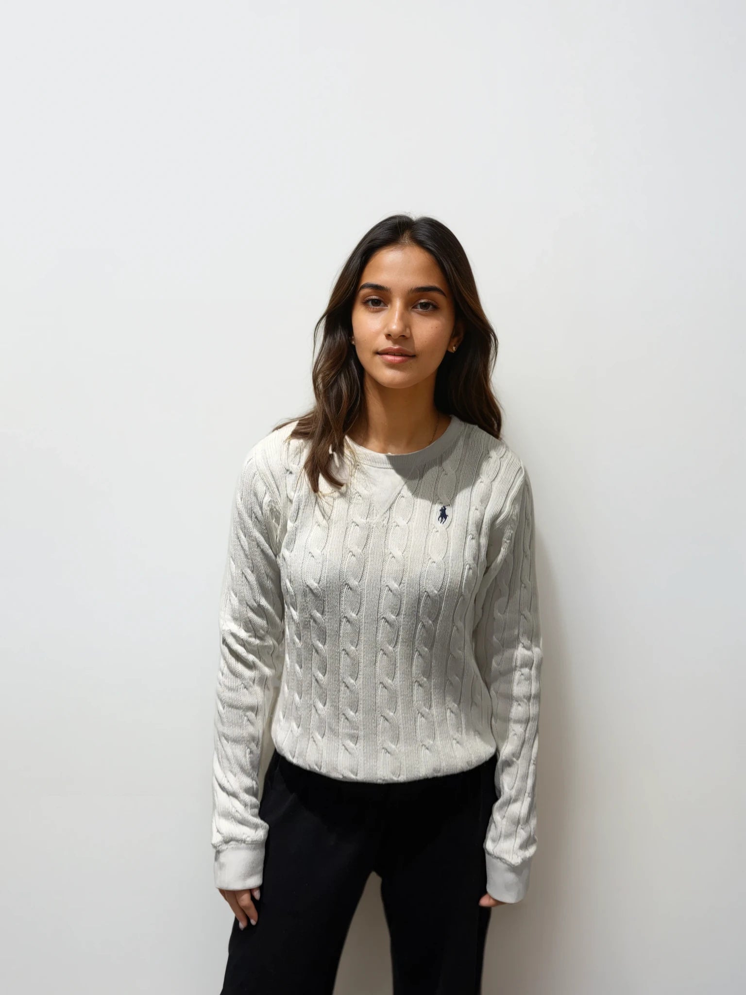 Ralph Lauren Cream Cableknit Crewneck Sweater