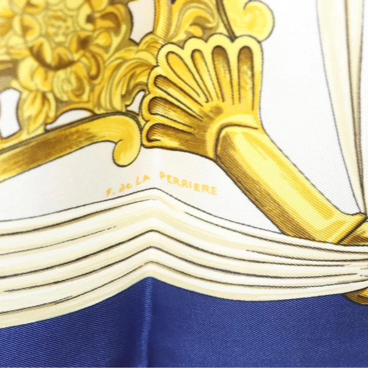 Hermès Navy and Gold Scarf