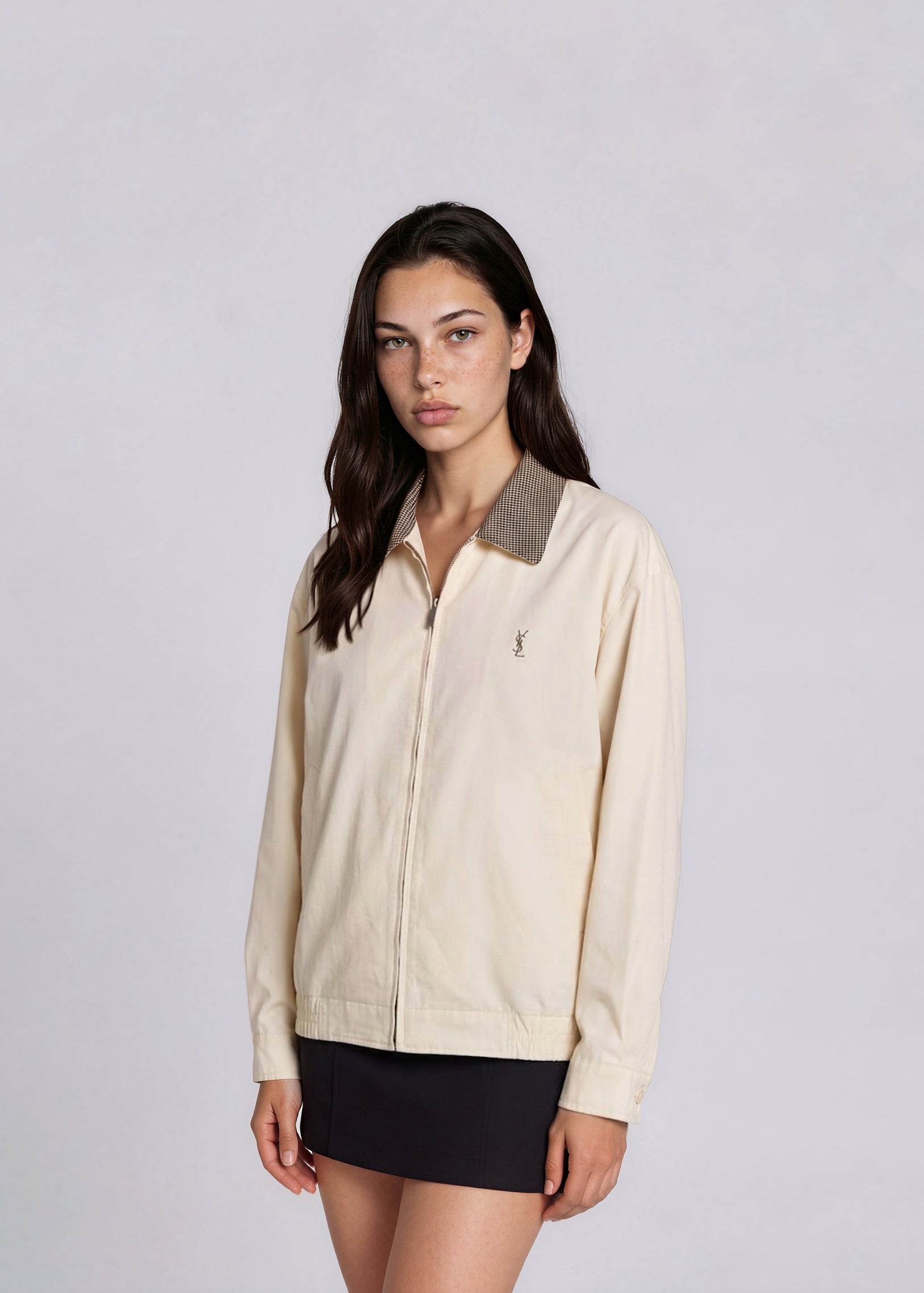 YSL Baby Yellow Plaid Collared Bomber