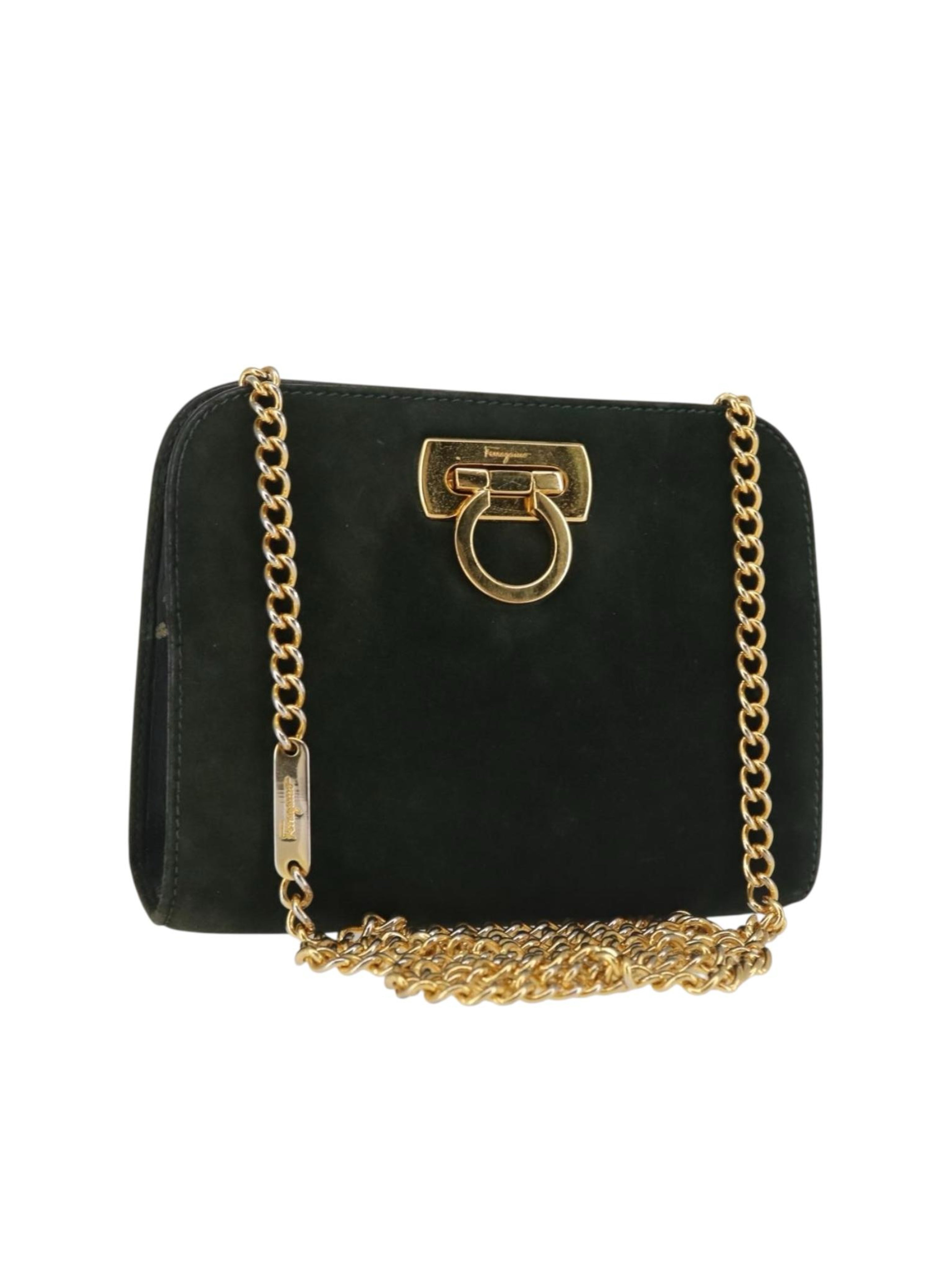 Ferragamo Green Suede Shoulder Bag