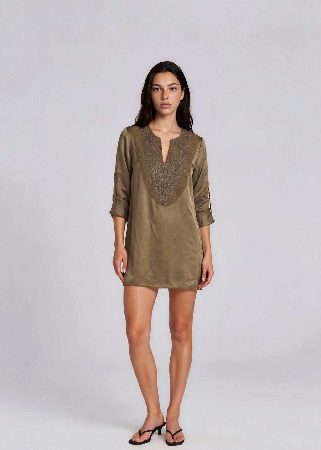 Cavalli Green Silk Beaded Mini Dress