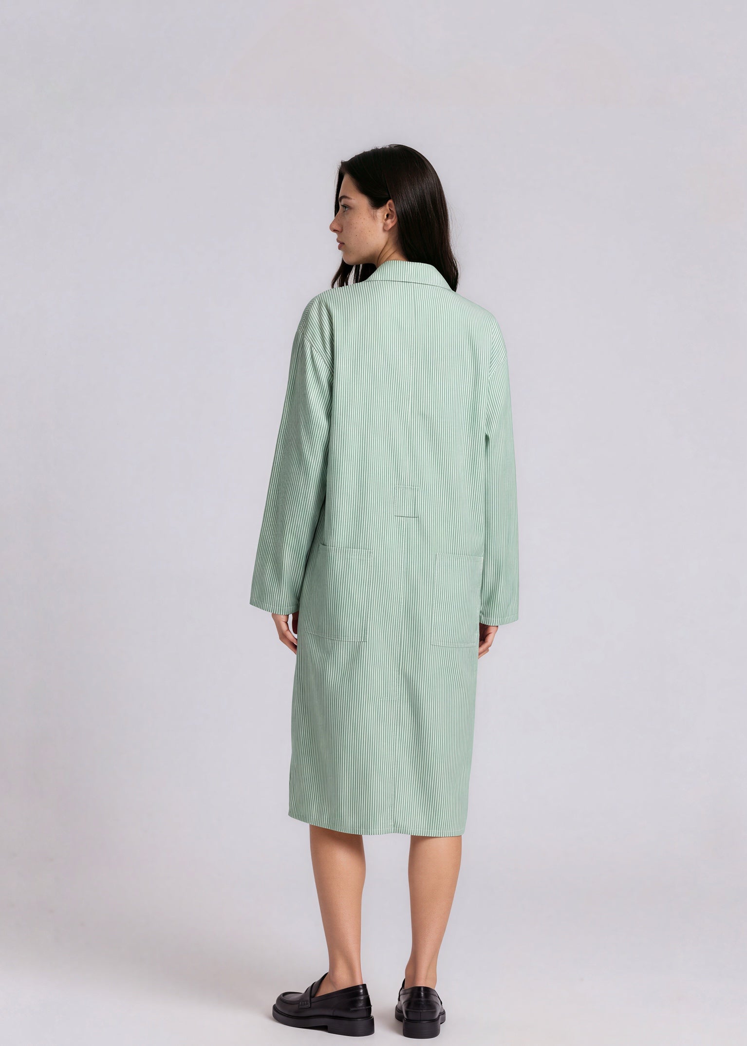 Armani Green Striped Long Sleeve Midi Dress
