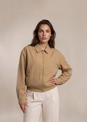 YSL Warm Tan Classic Collared Bomber with Tan Logo