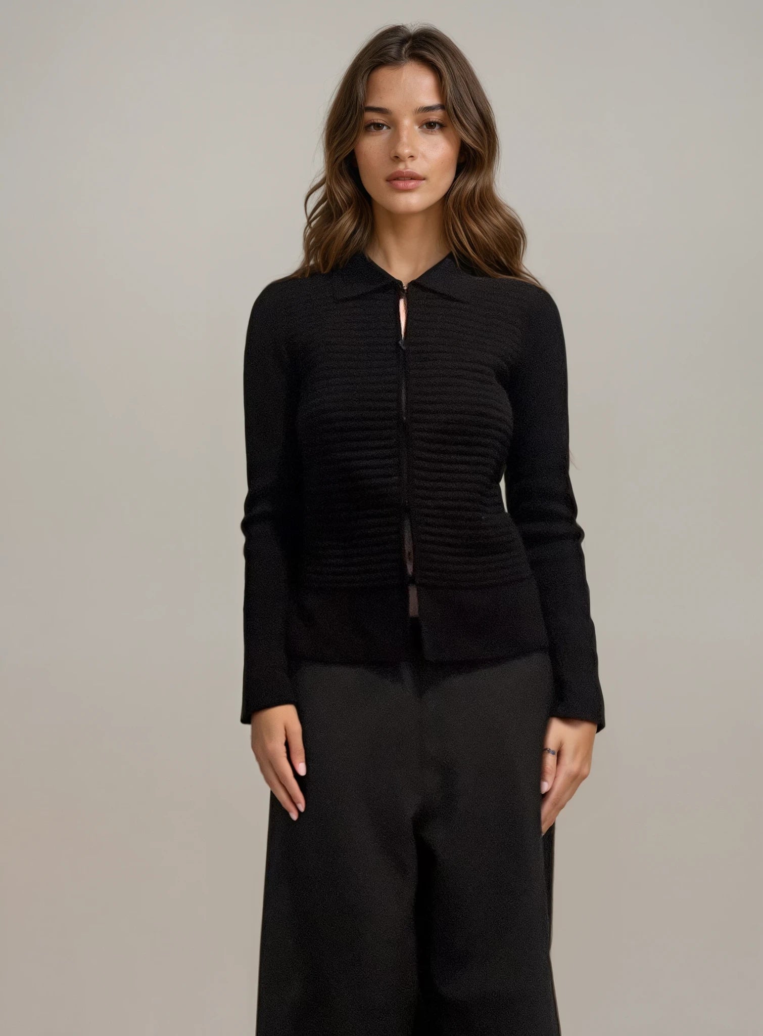 Armani Black Collared Cutout Sweater Top