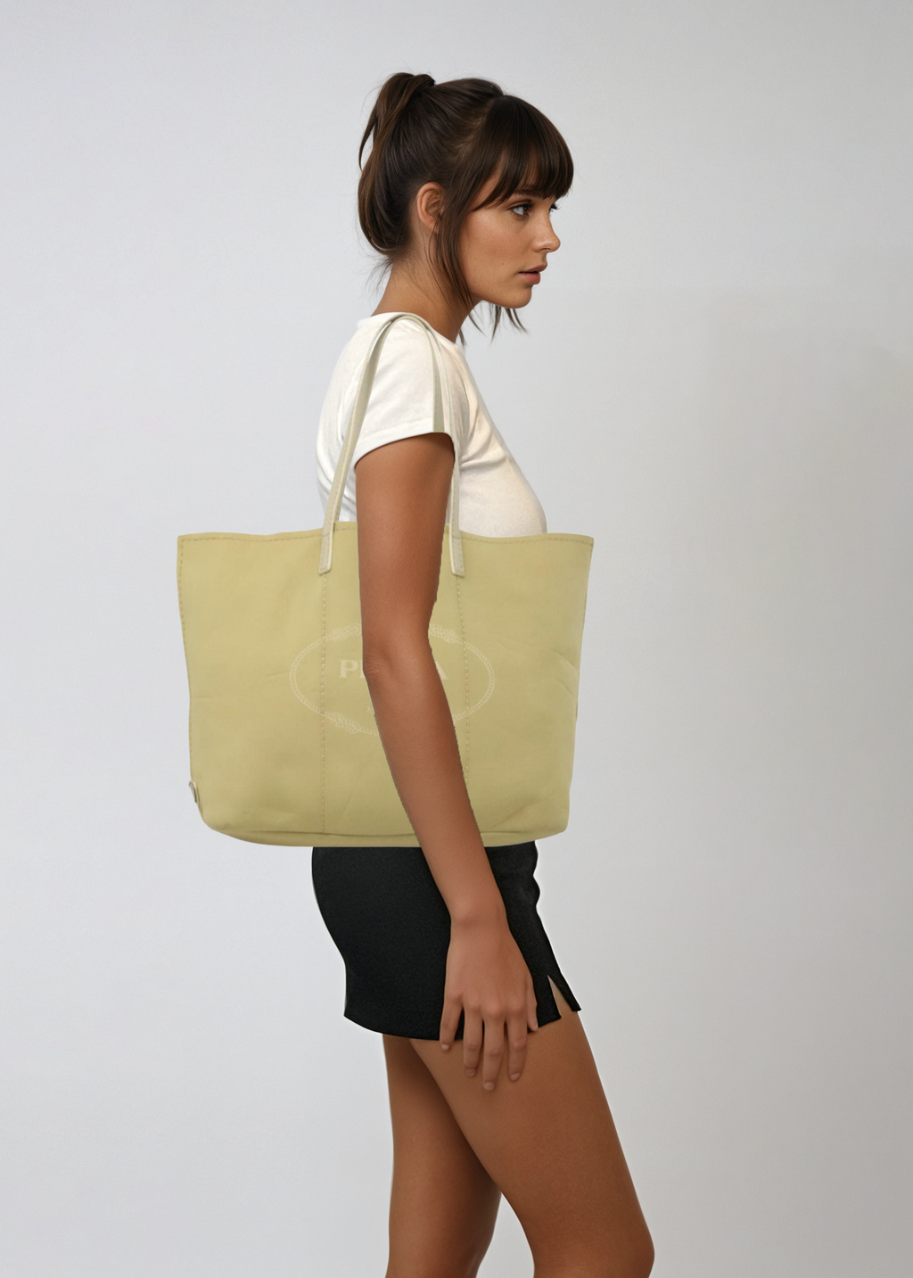 Prada Tan Logo Scuba Tote