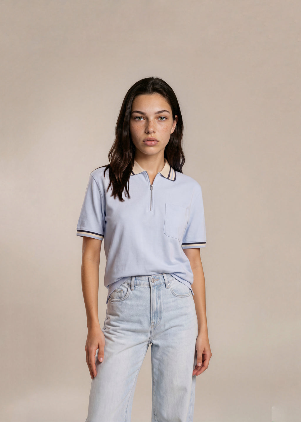 Prada Baby Blue Quarter Zip Tshirt