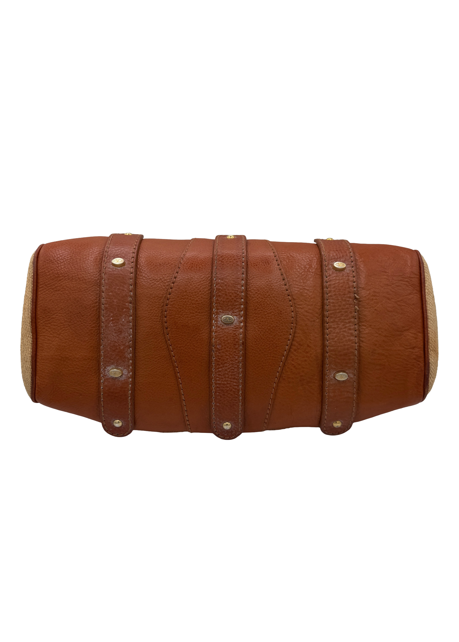 Valentino Tan Leather and Raffia Handbag