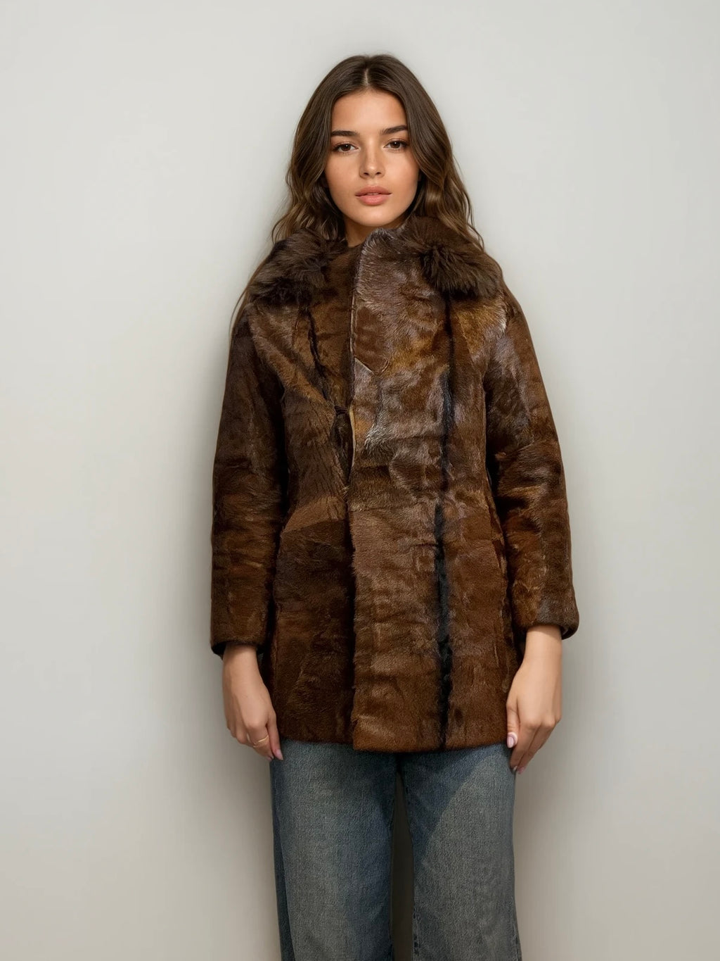 Brown Fur Coat With Collar