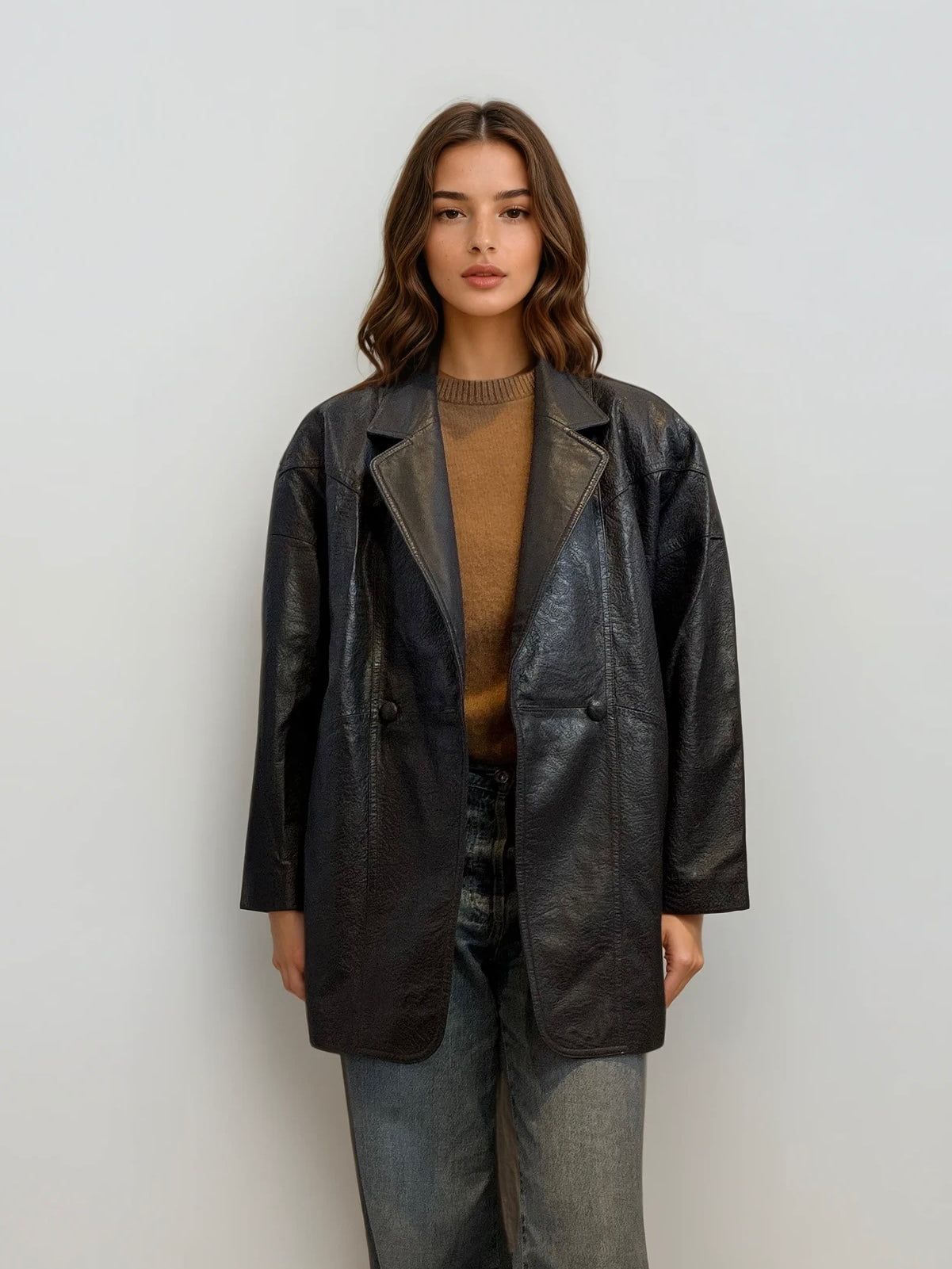 Black Embossed Leather Jacket