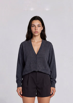 YSL Dark Grey Striped Cardigan