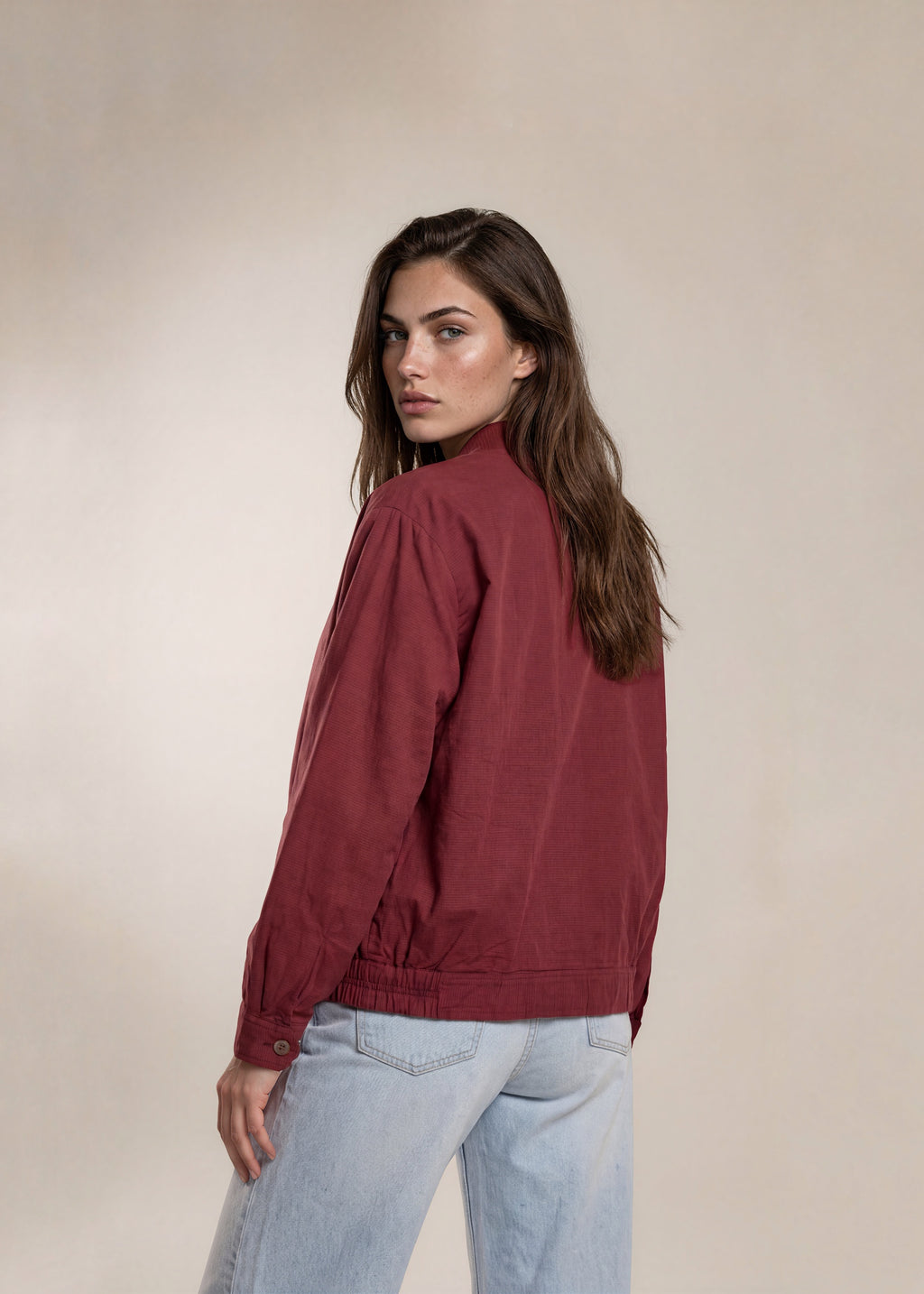 YSL Red Single Pocket Knit Collar Bomber