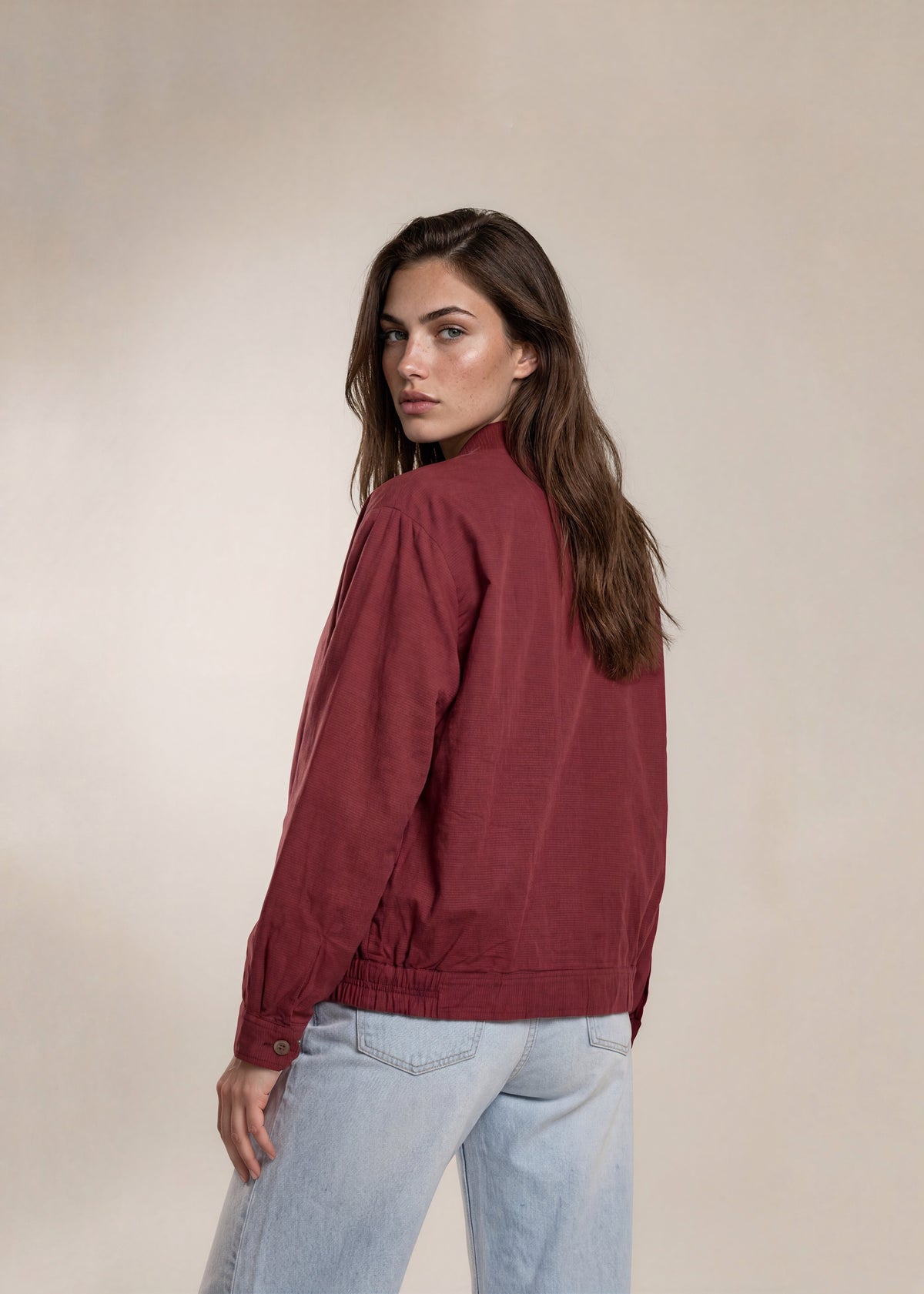 YSL Red Single Pocket Knit Collar Bomber