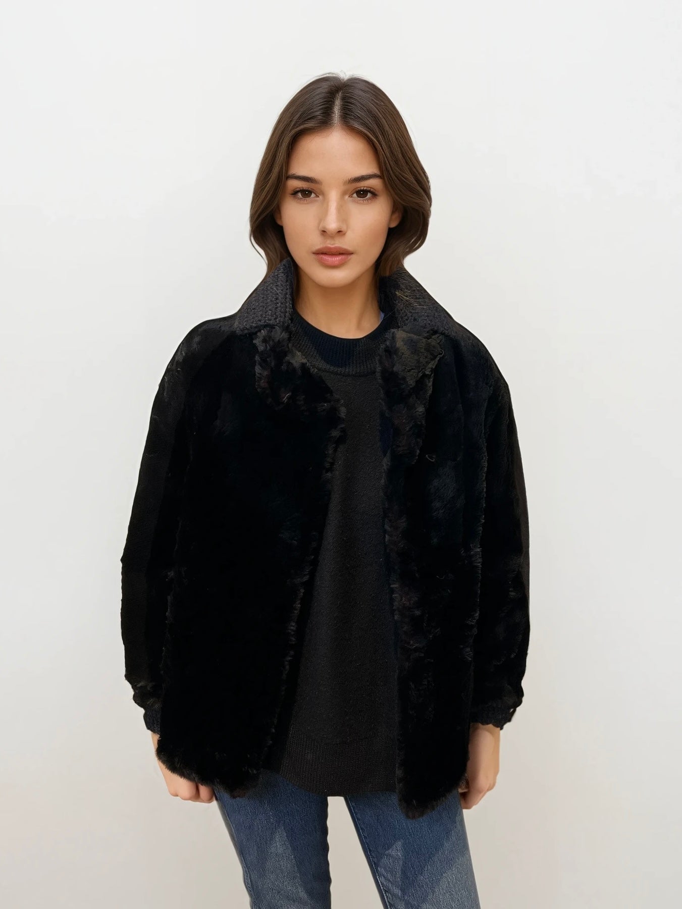 Black Mink Fur Sweater Coat