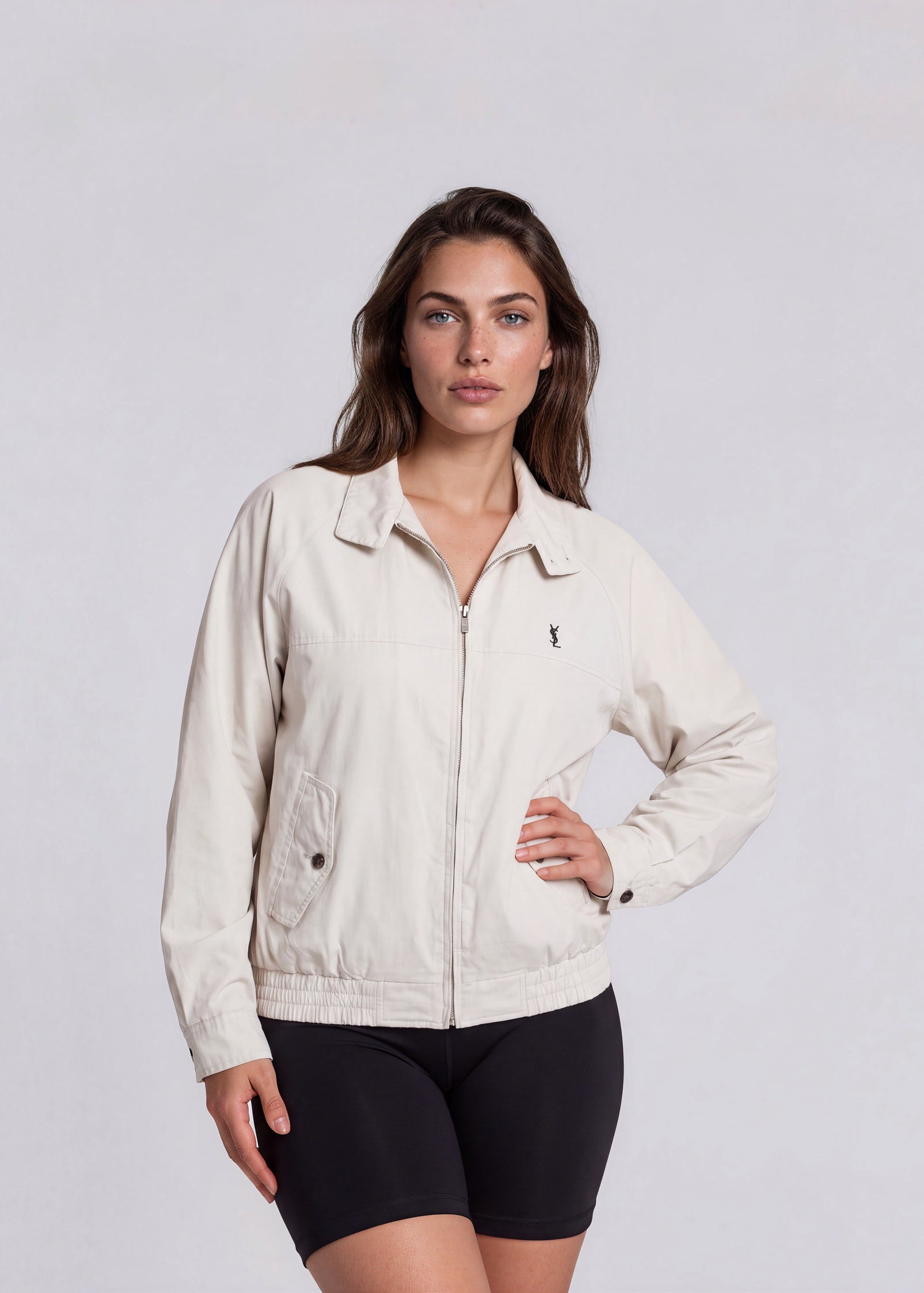 YSL Grey Collared Bomber with Button Pocket Detail