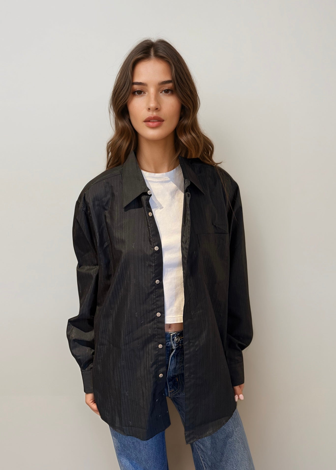 YSL Black Monogram Button Down
