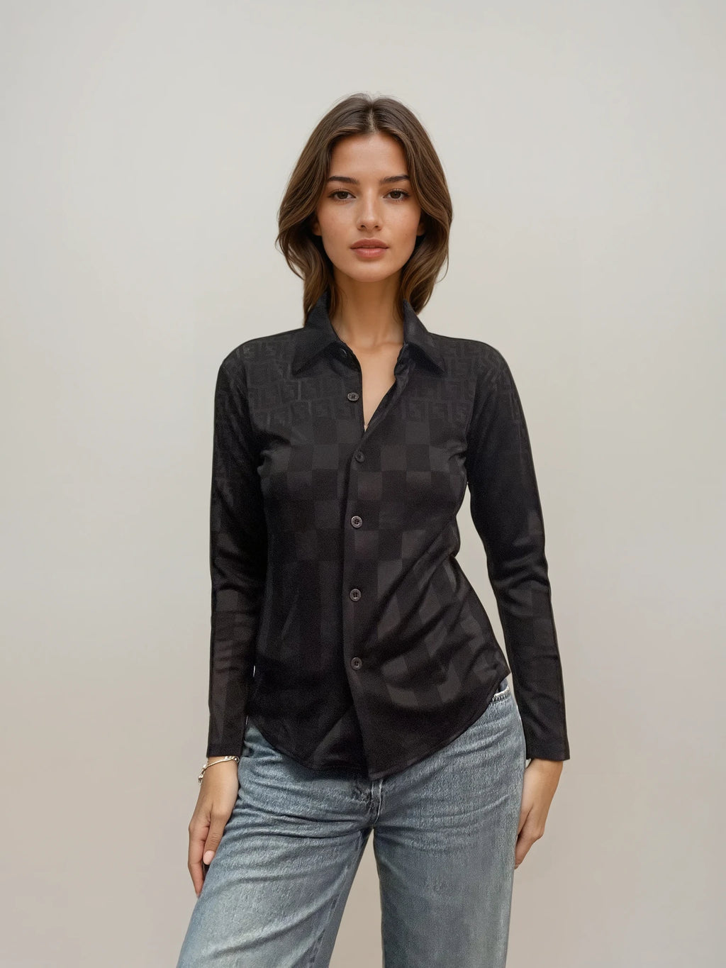 Fendi Black Monogram Button Down
