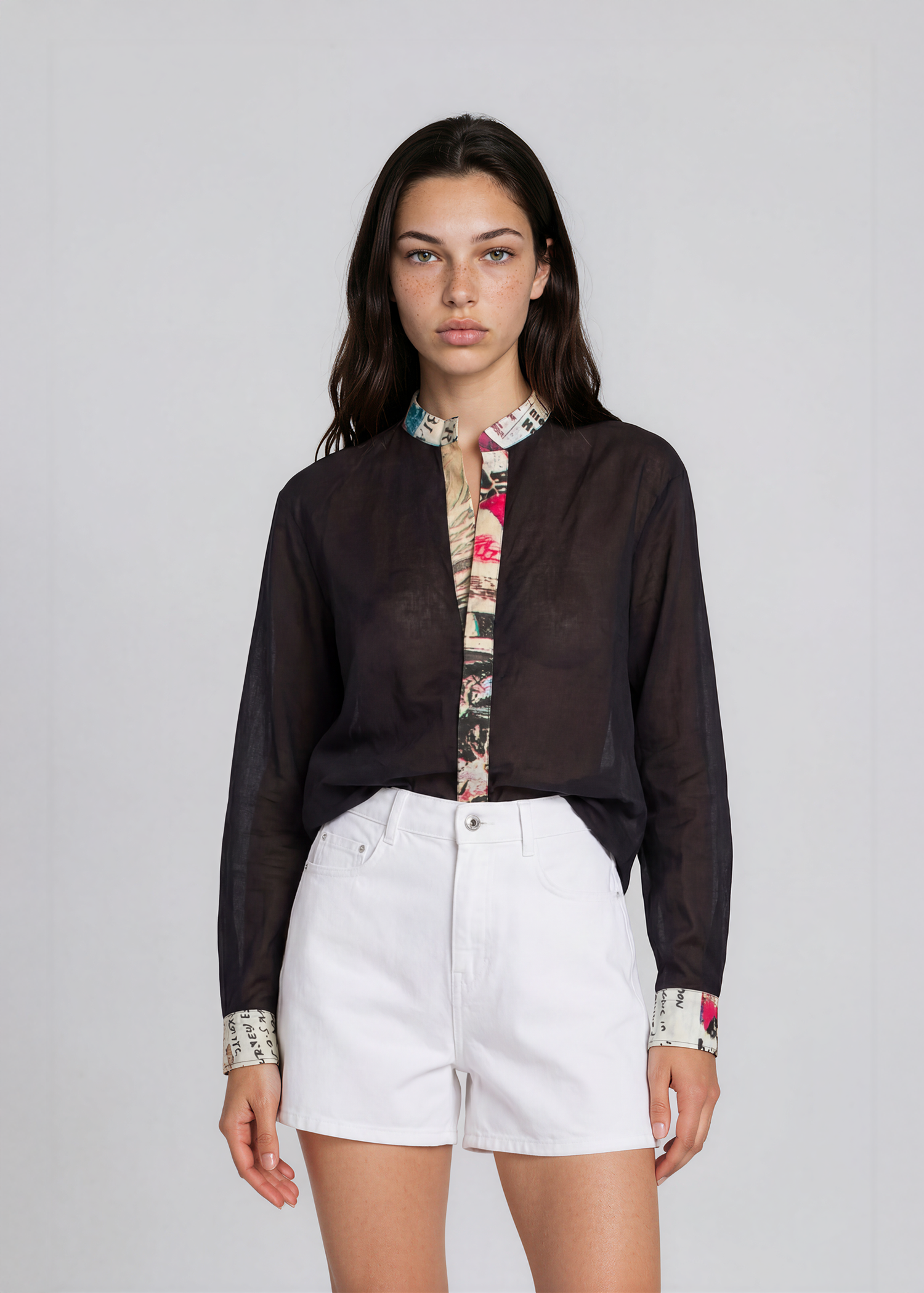 Cavalli Black and Colorful Sheer Blouse