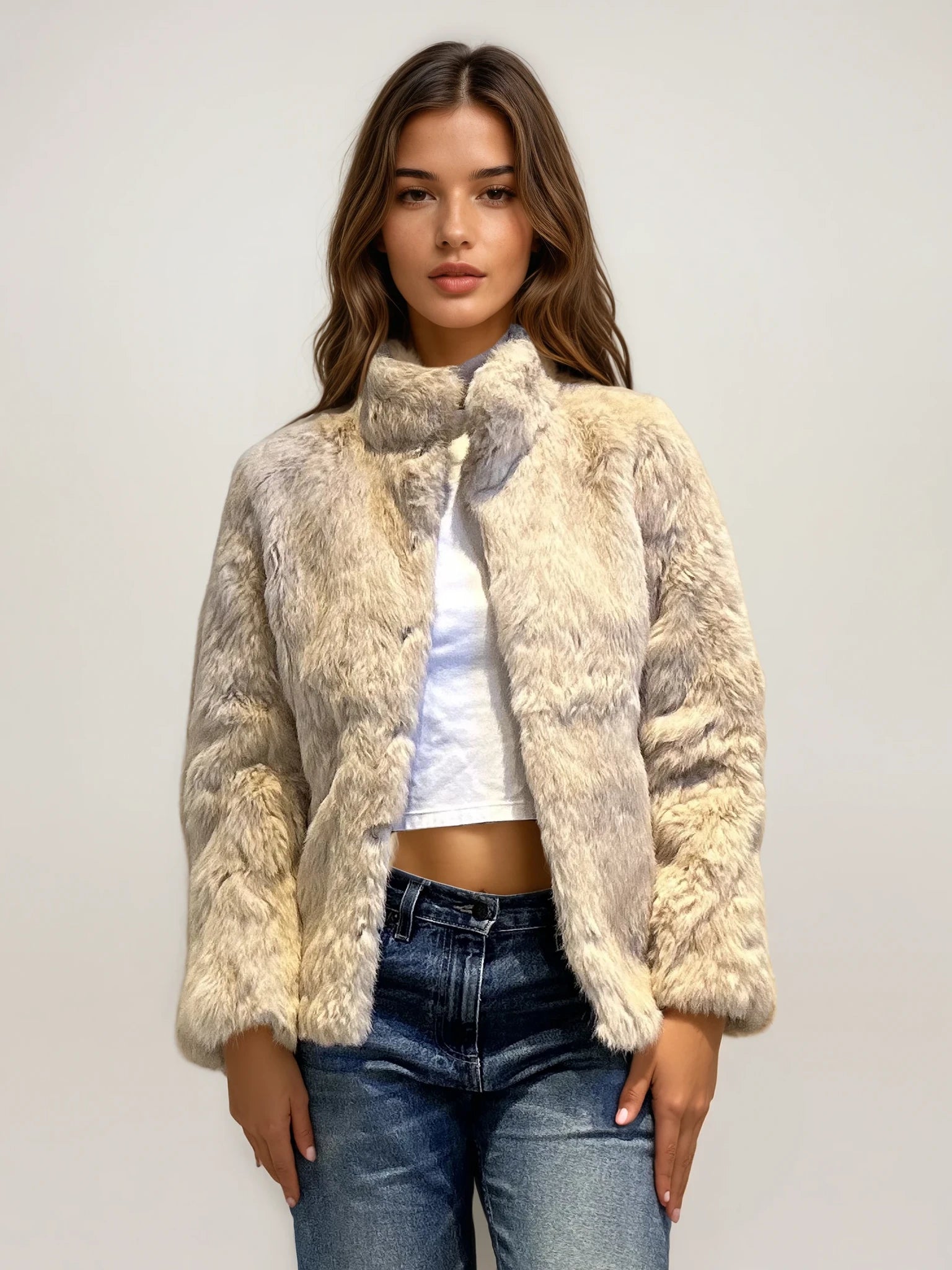Cream Fur Collared Coat