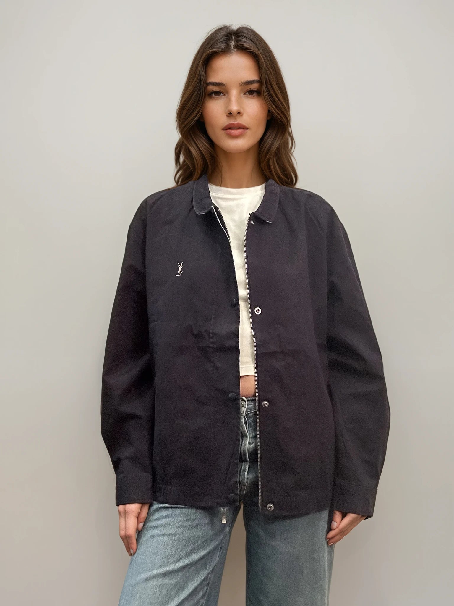 YSL Navy Bomber Cream Interior