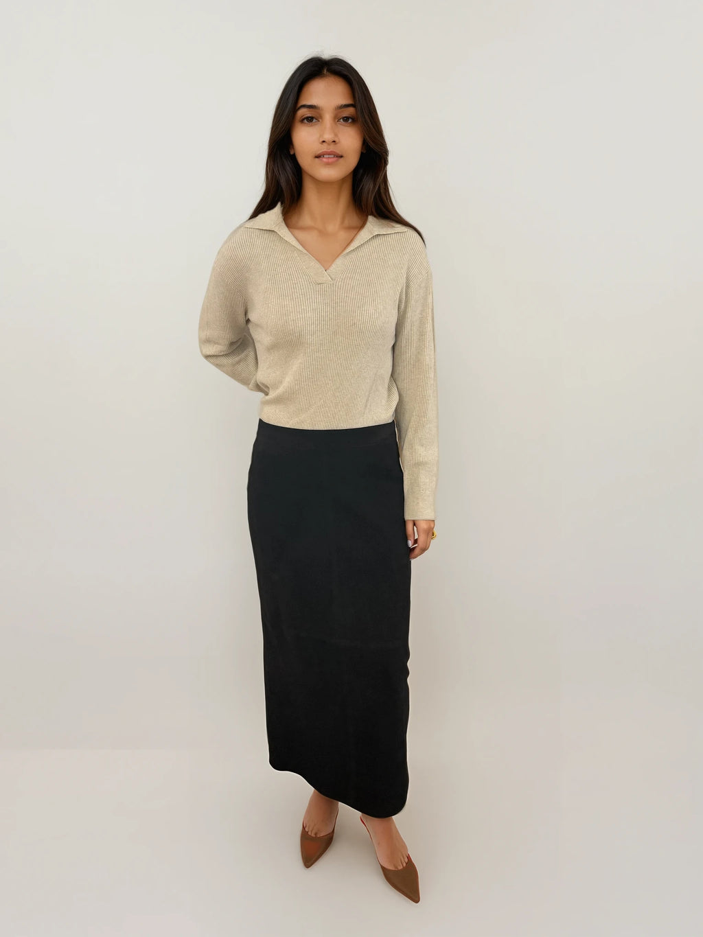 Brown Suede Midi Skirt