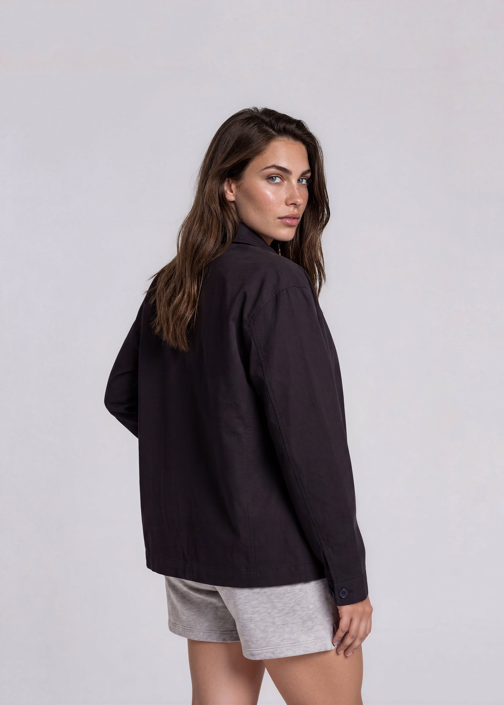 YSL Black Classic Collared Bomber with White Logo