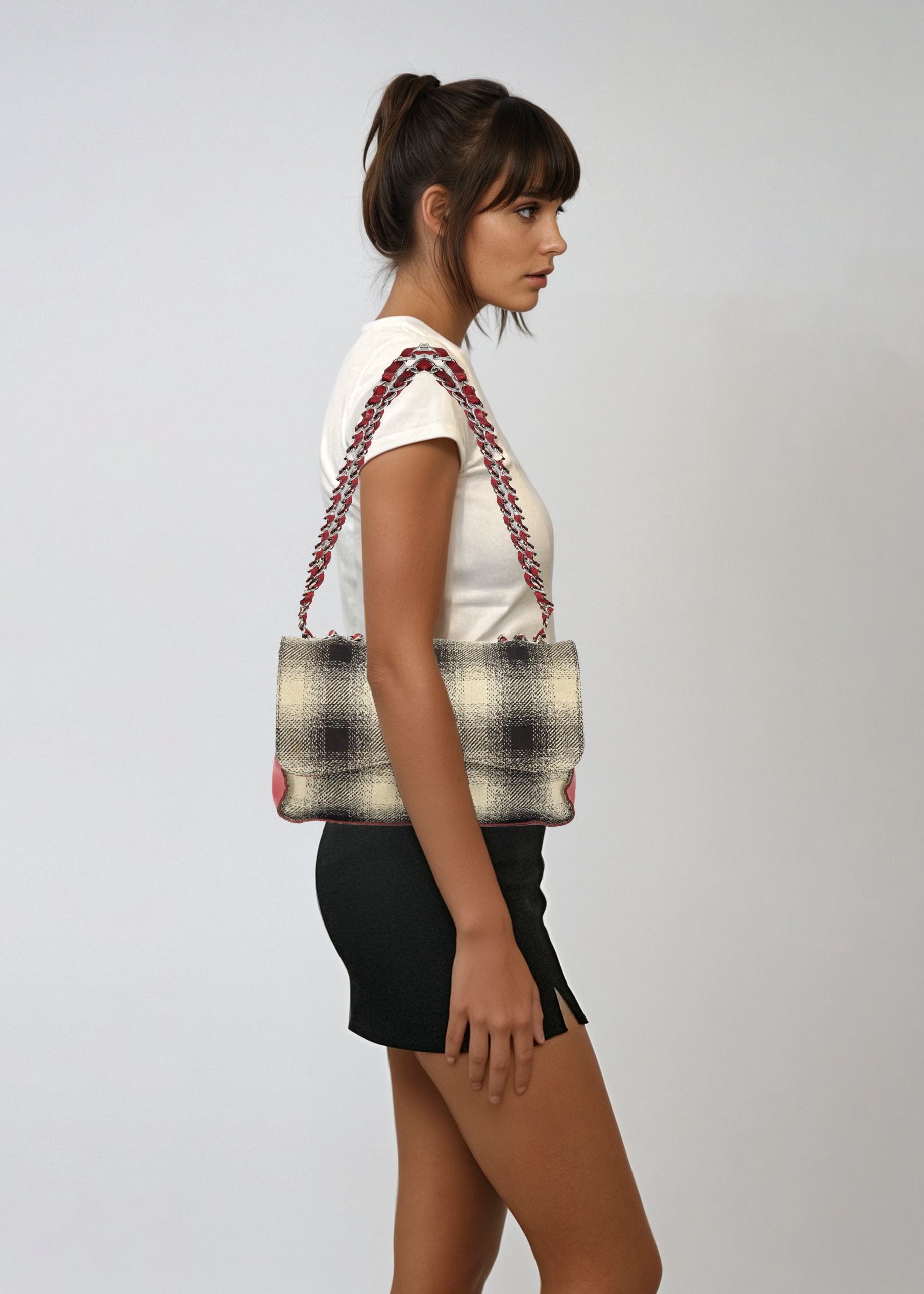 Chanel Tweed & Red Leather Flap Bag