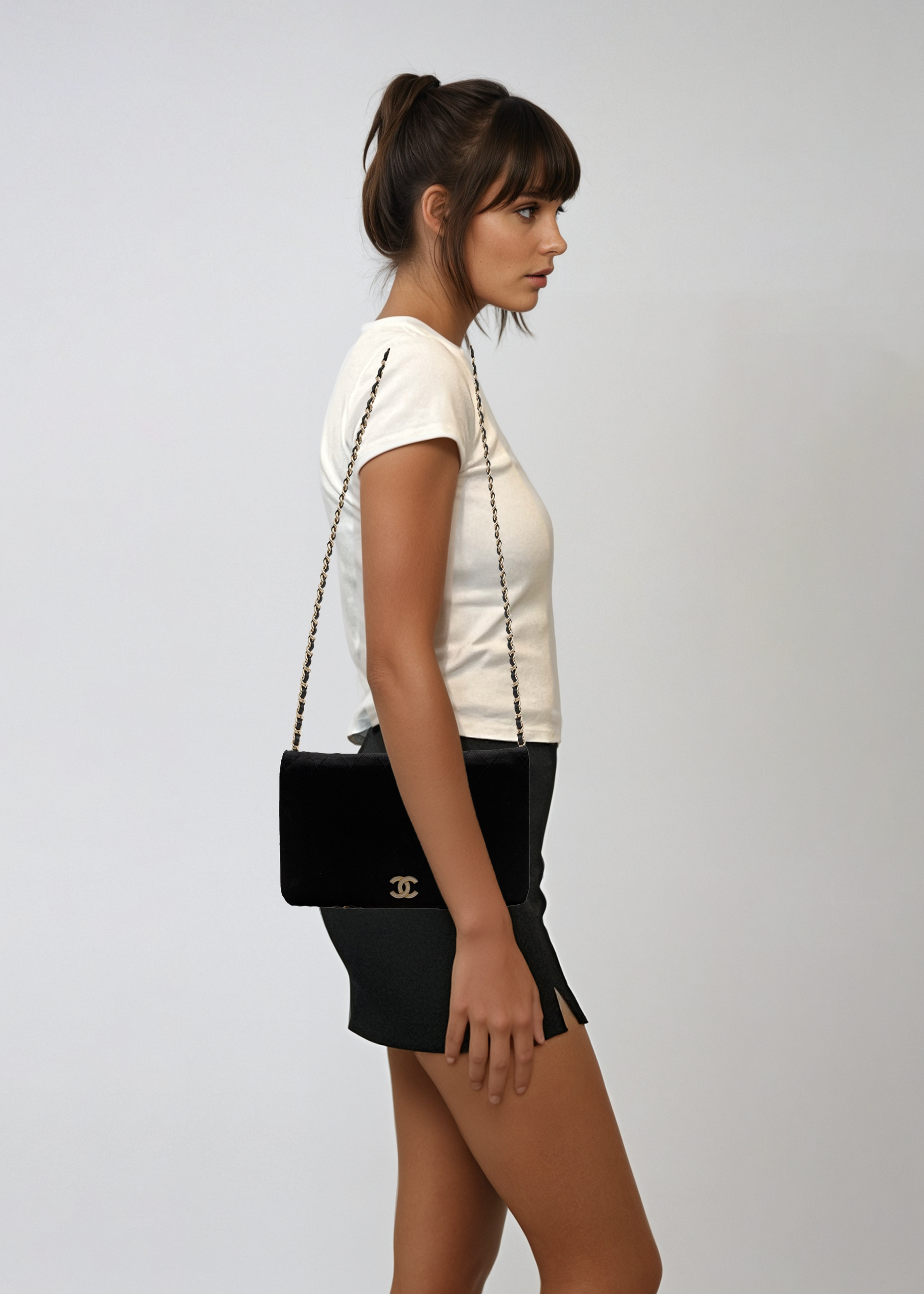 Chanel Black Cotton Flap Bag