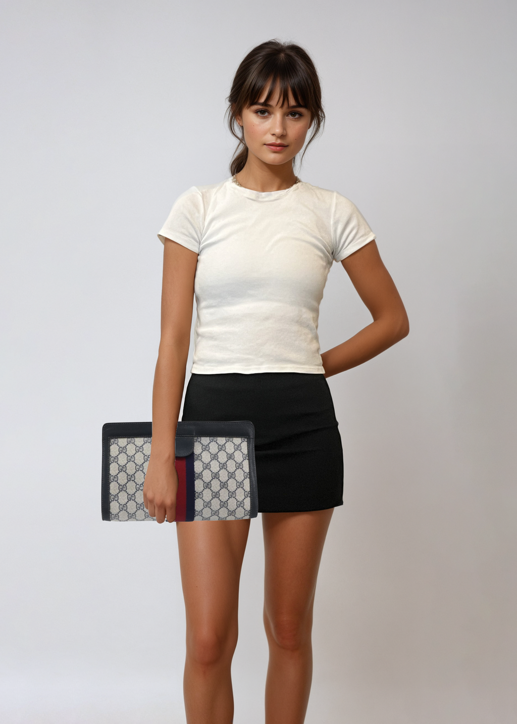 Gucci Navy Monogram Sherry Line Clutch