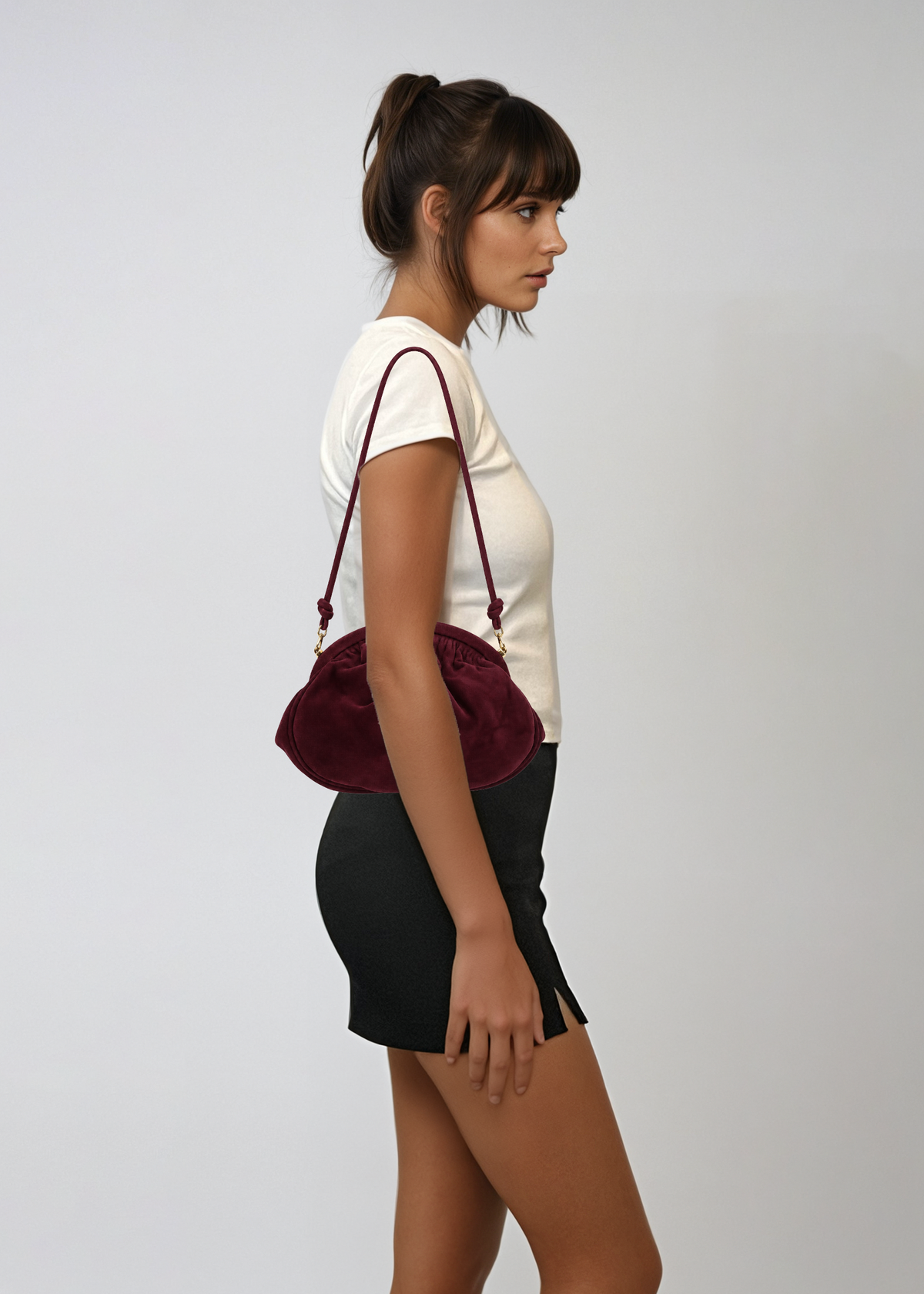 Ferragamo Burgundy Suede Shoulder Bag
