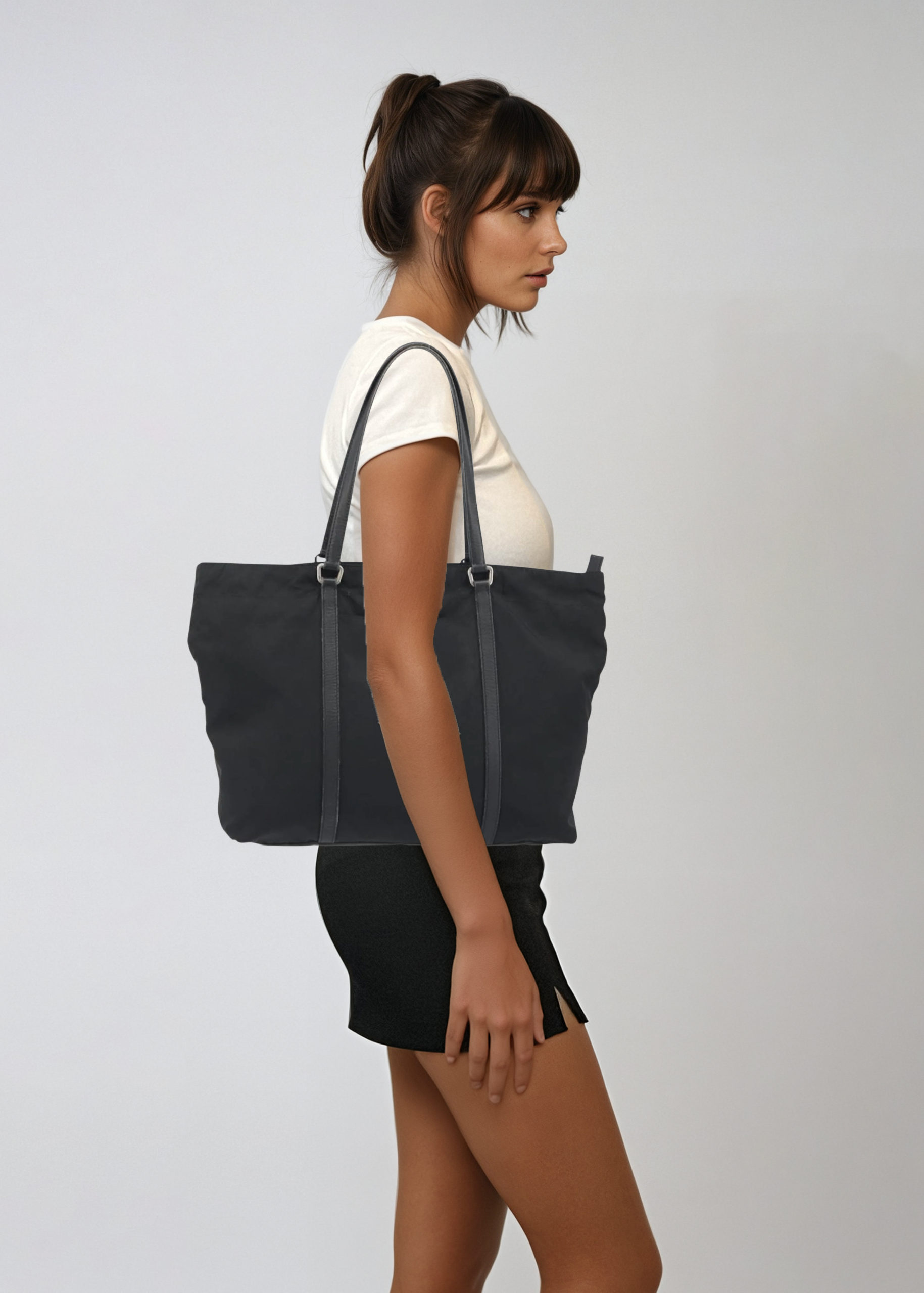 Prada Black Nylon and Leather Tote