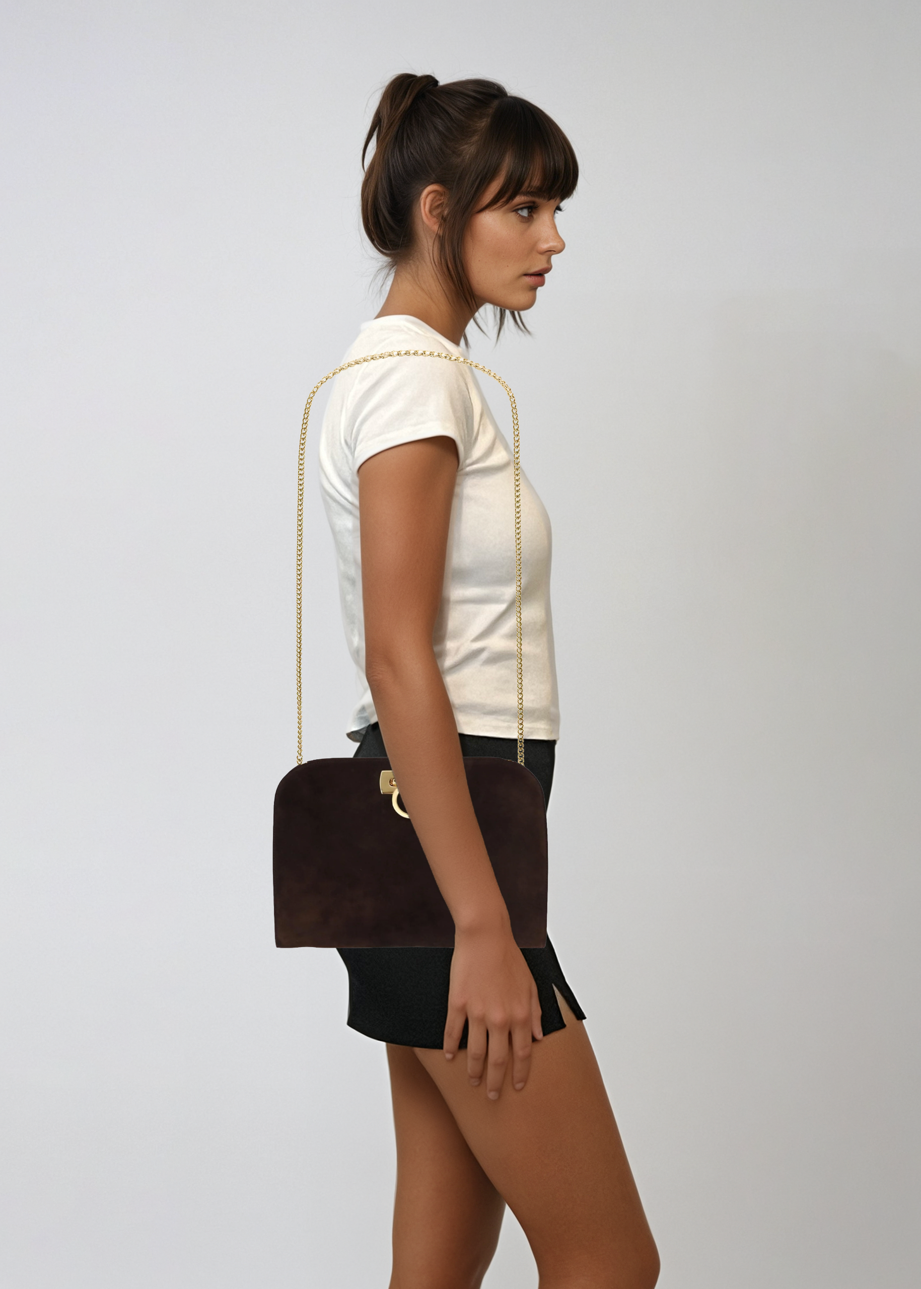 Ferragamo Brown Suede Shoulder Bag