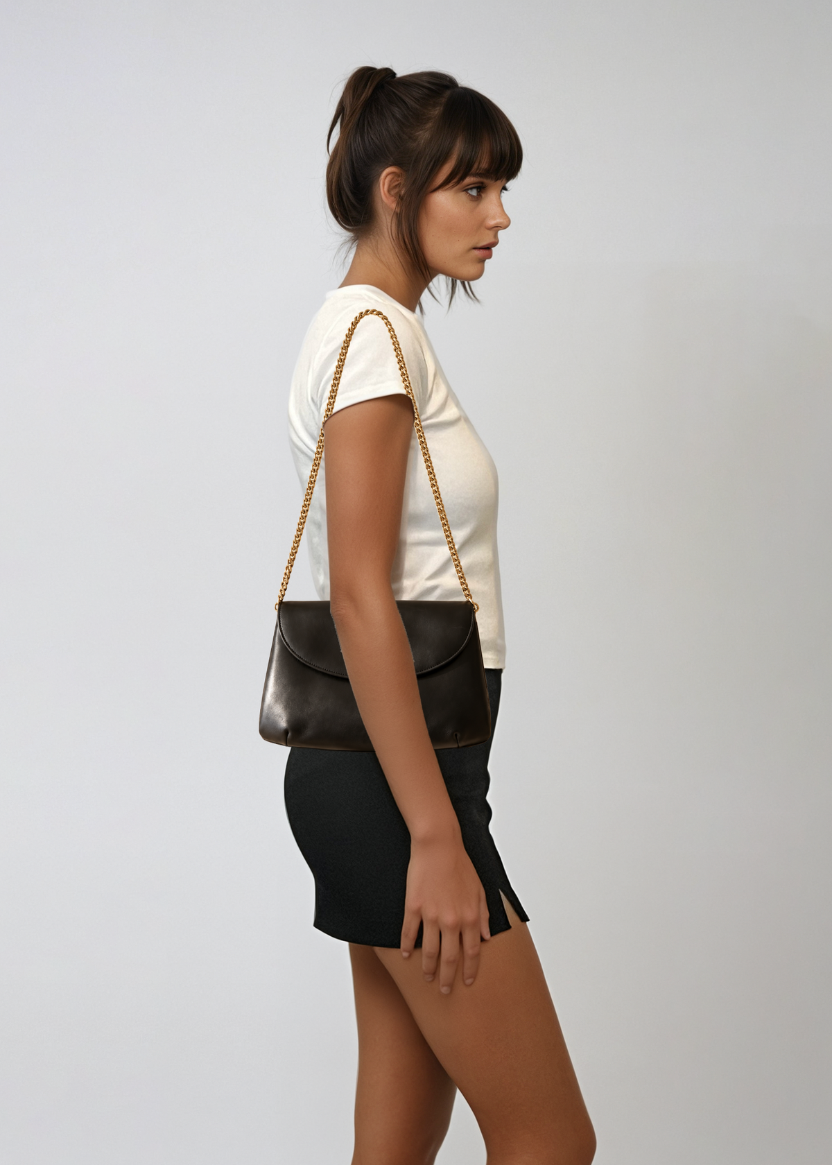 Celine Black Leather Chain Shoulder Bag