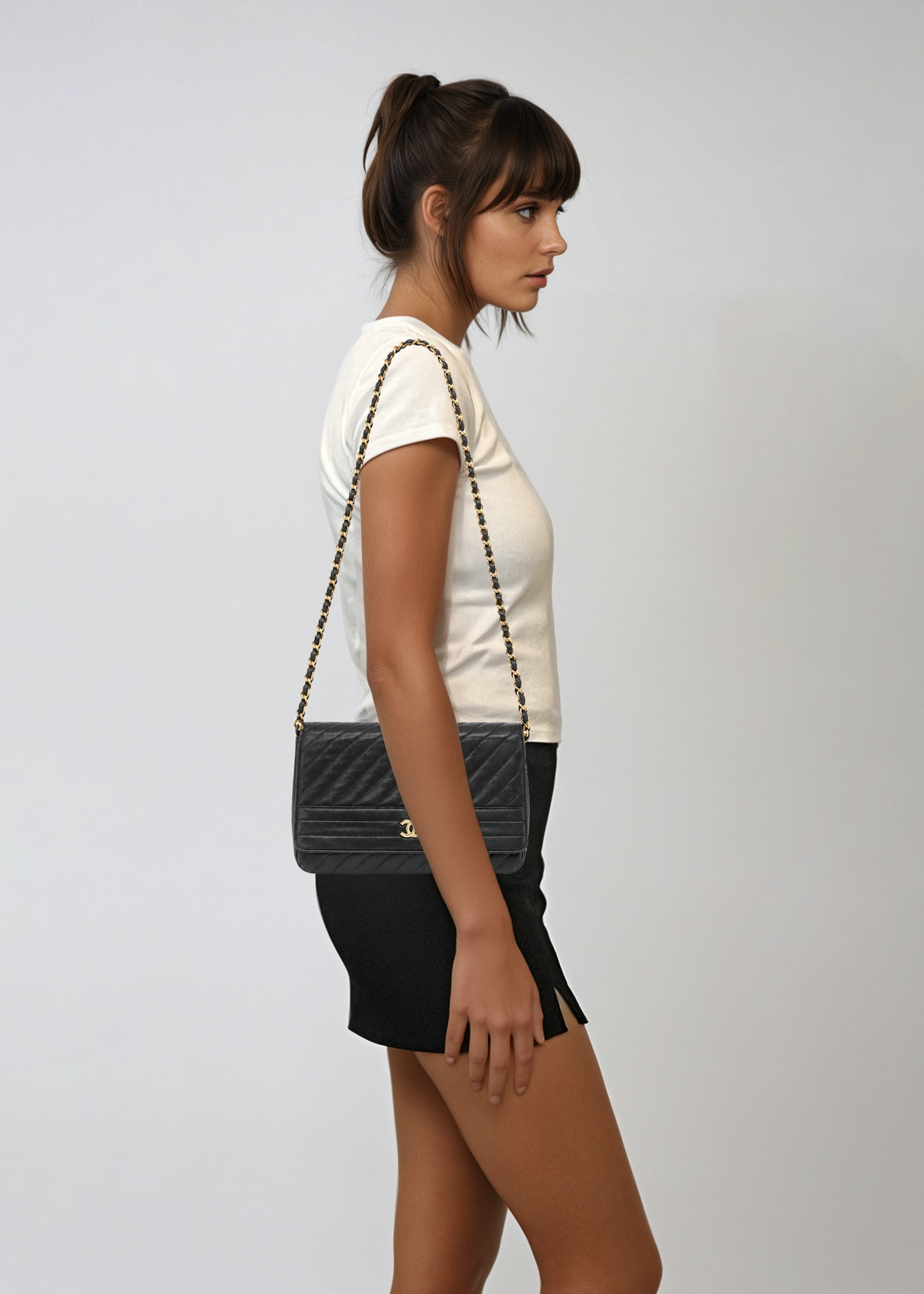 Chanel Black Chevron Stitch Flap Bag