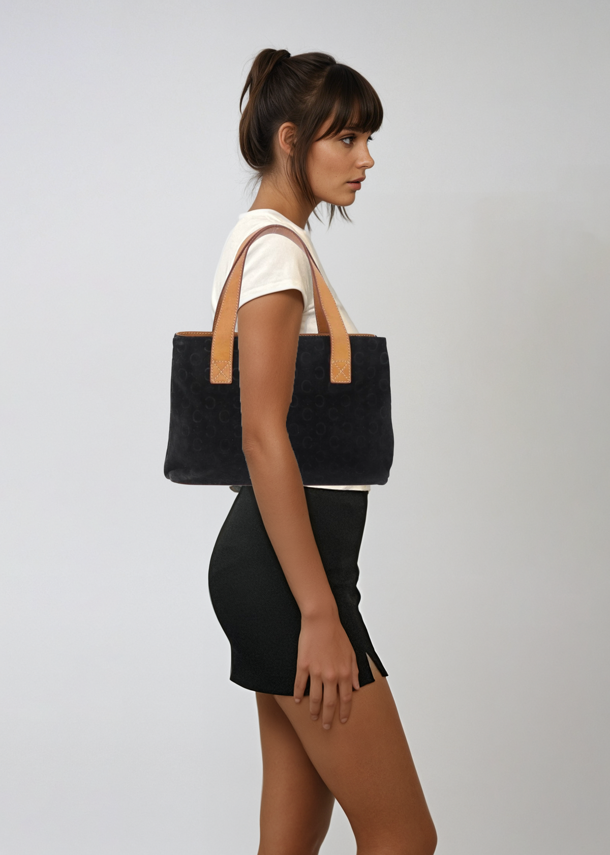Celine Black Monogram Suede Handbag