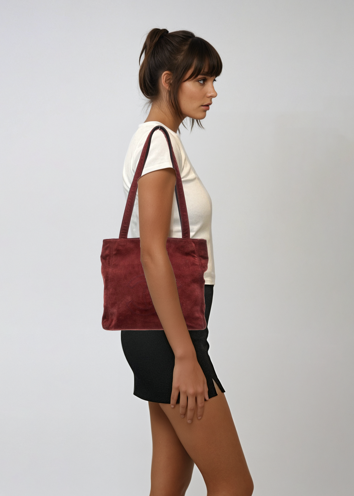 Chanel Burgundy Suede Tote