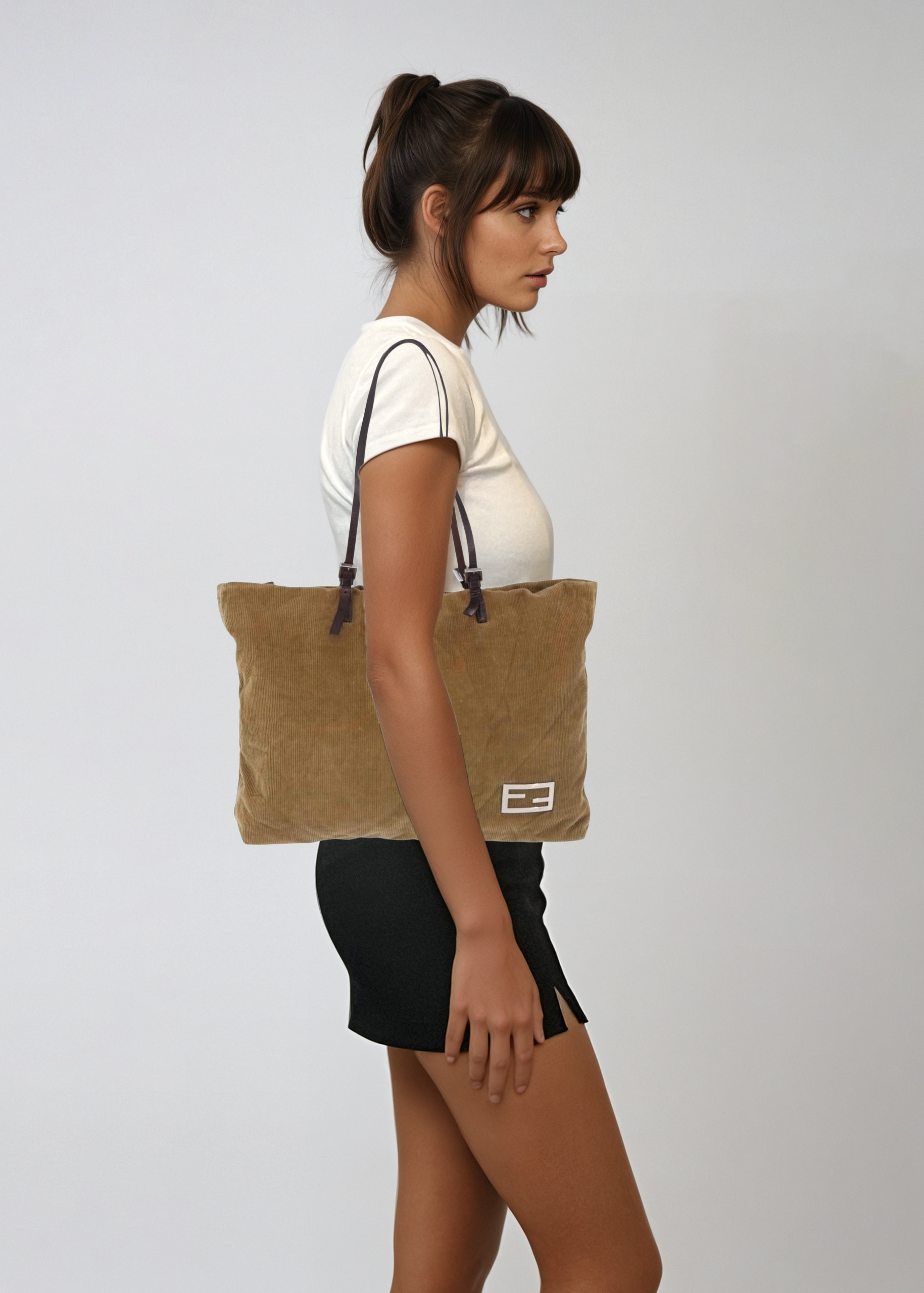 Fendi Tan Corduroy Tote
