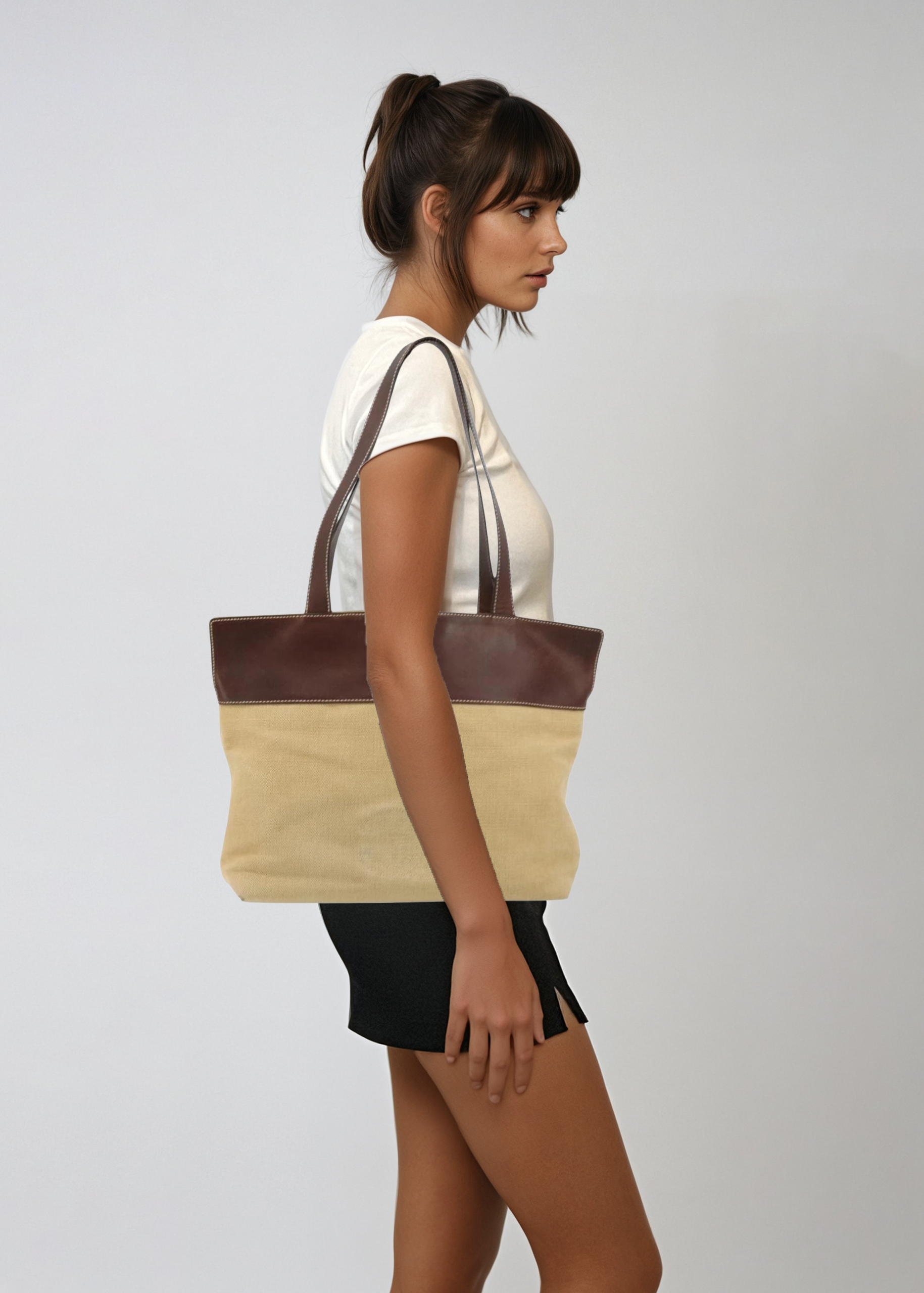Chanel Brown Leather and Raffia Tote