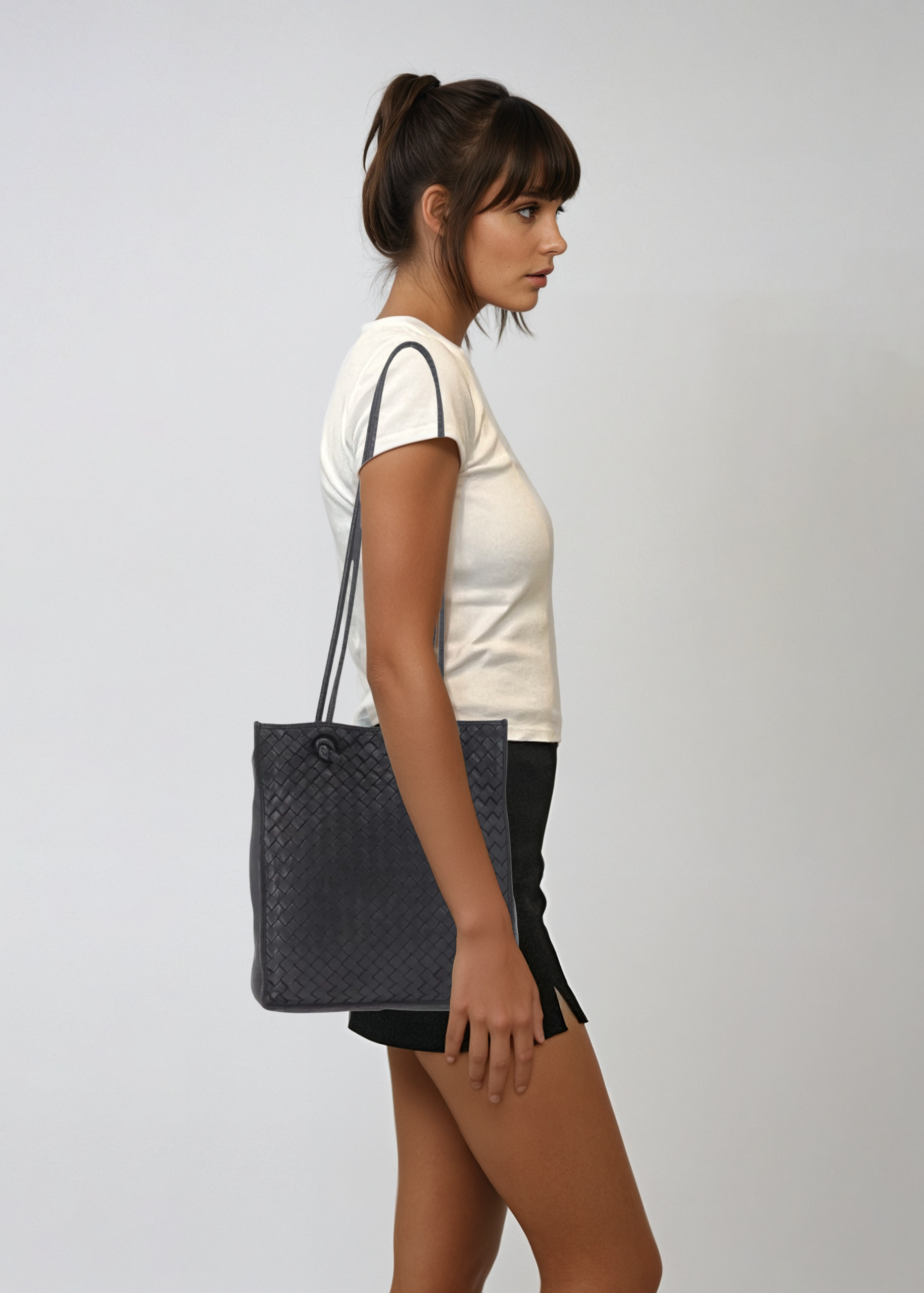 Bottega Veneta Intrecciato Black Shoulder Tote