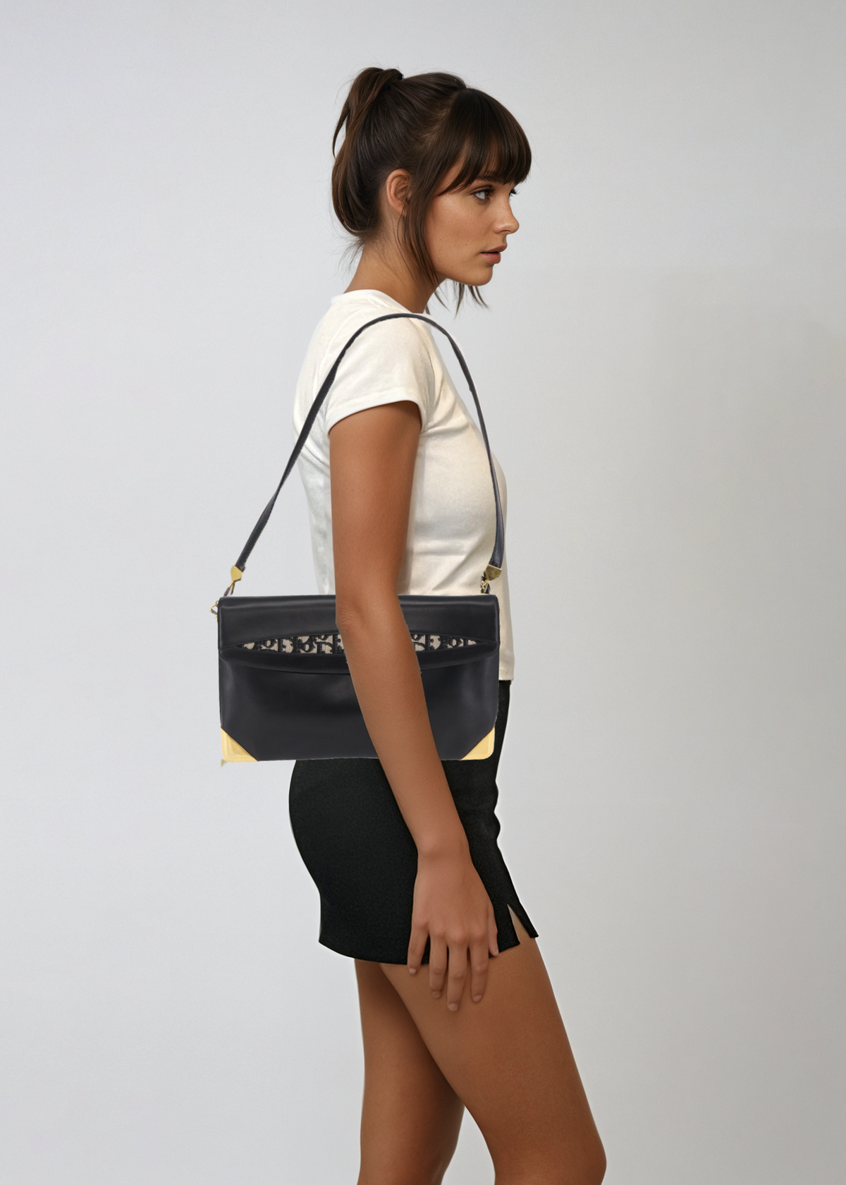 Dior Black Leather Trotter Shoulder Bag