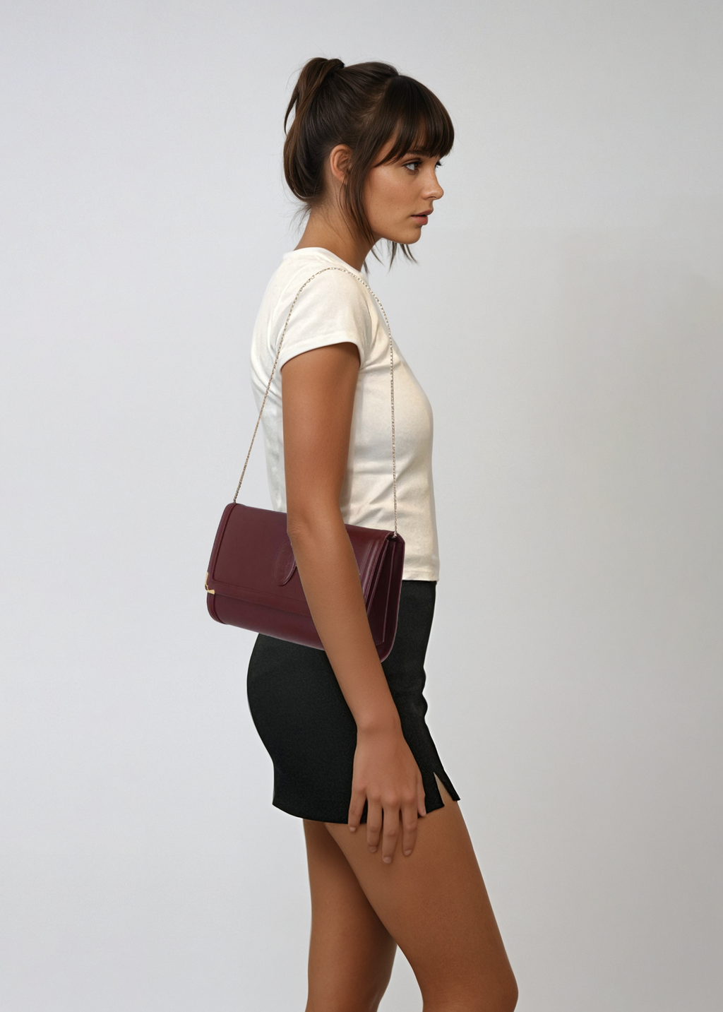 Cartier Burgundy Chain Shoulder Bag